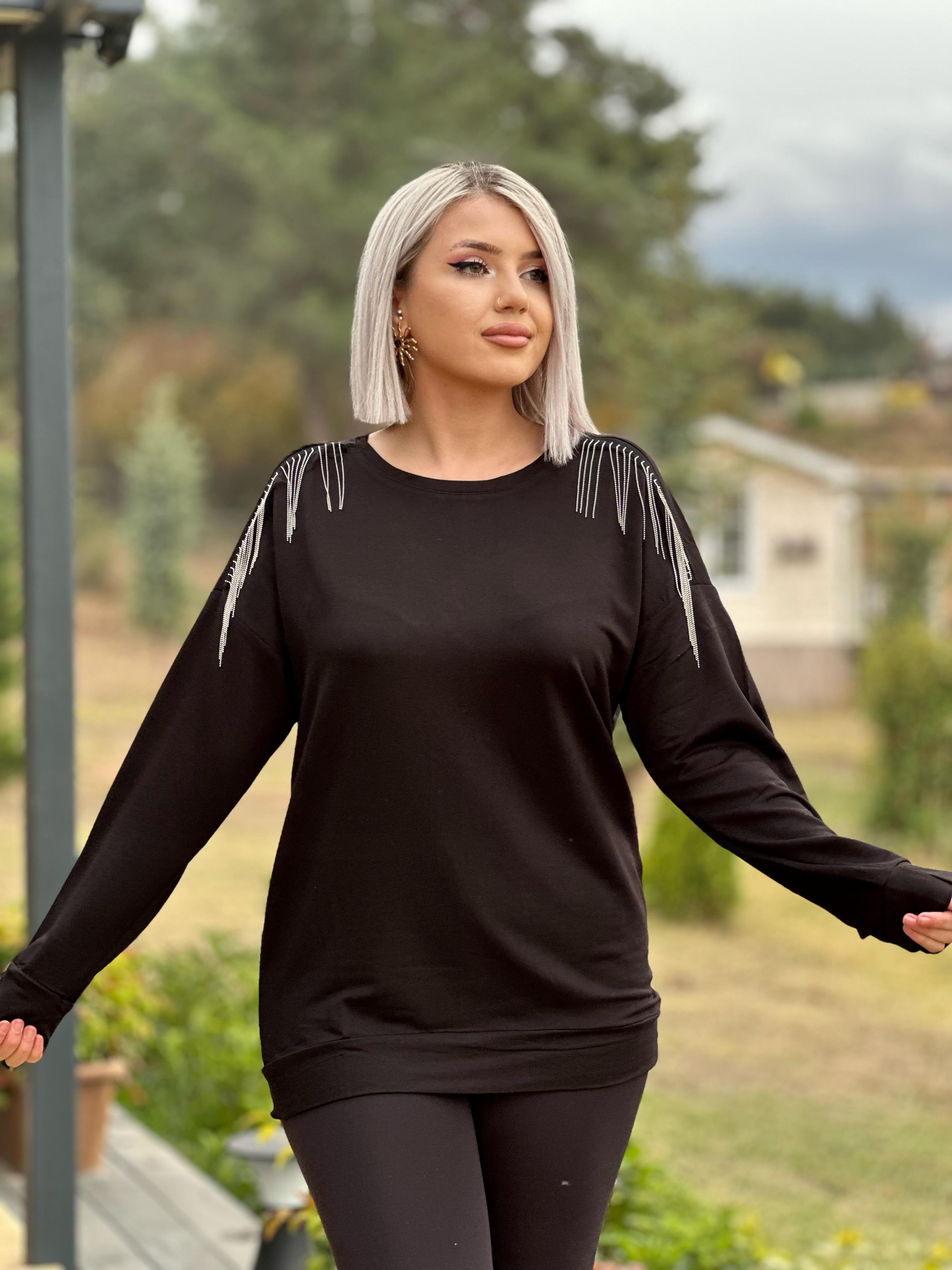 Zincir Detaylı Sweat Siyah