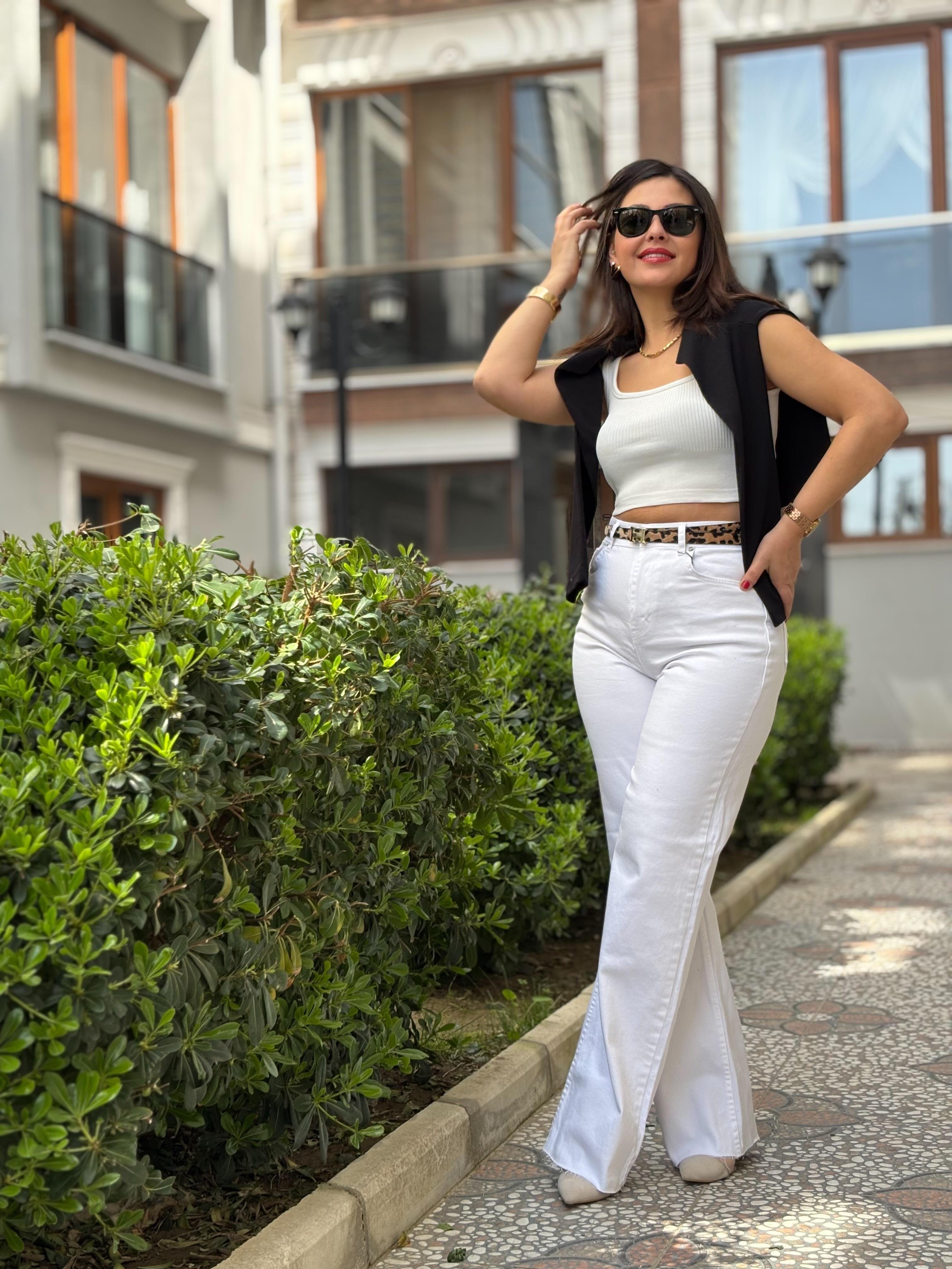 Zr Beyaz Palazzo Pantalon 