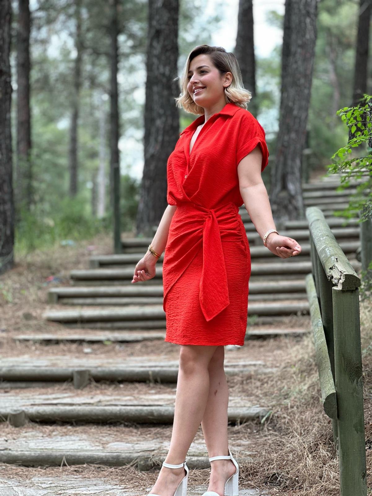 Zr Model Nar Çiçeği Keten Elbise 