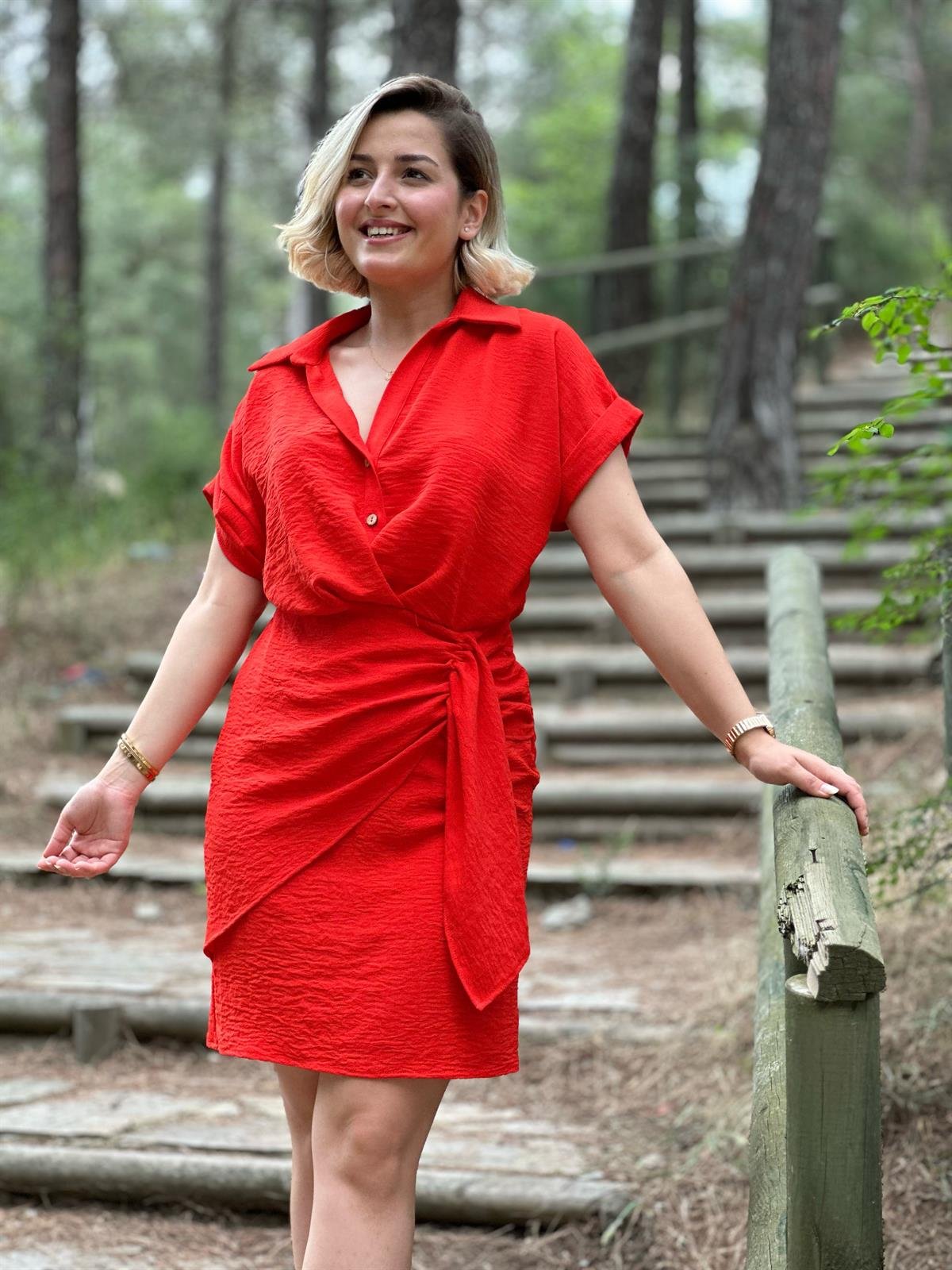 Zr Model Nar Çiçeği Keten Elbise 