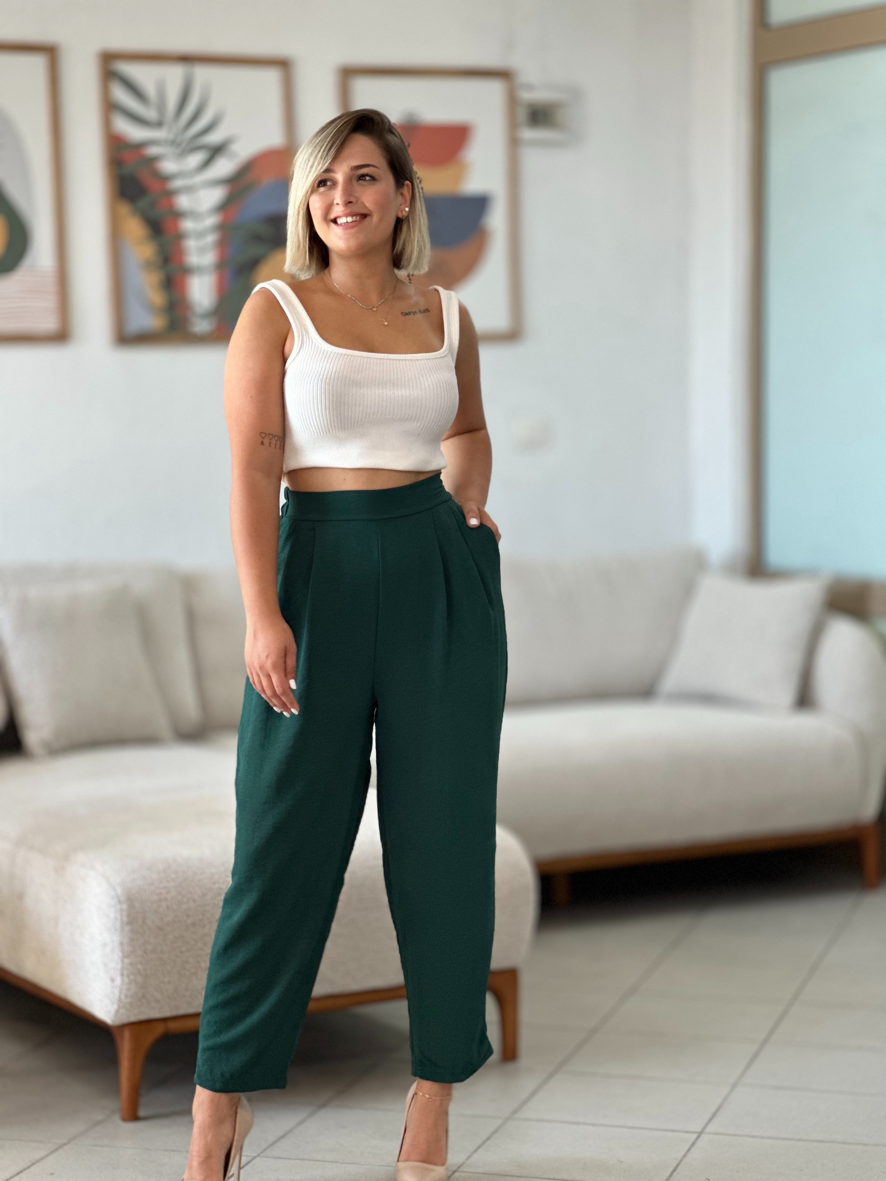 ZÜMRÜT YEŞİLİ HAVUÇ PANTALON 