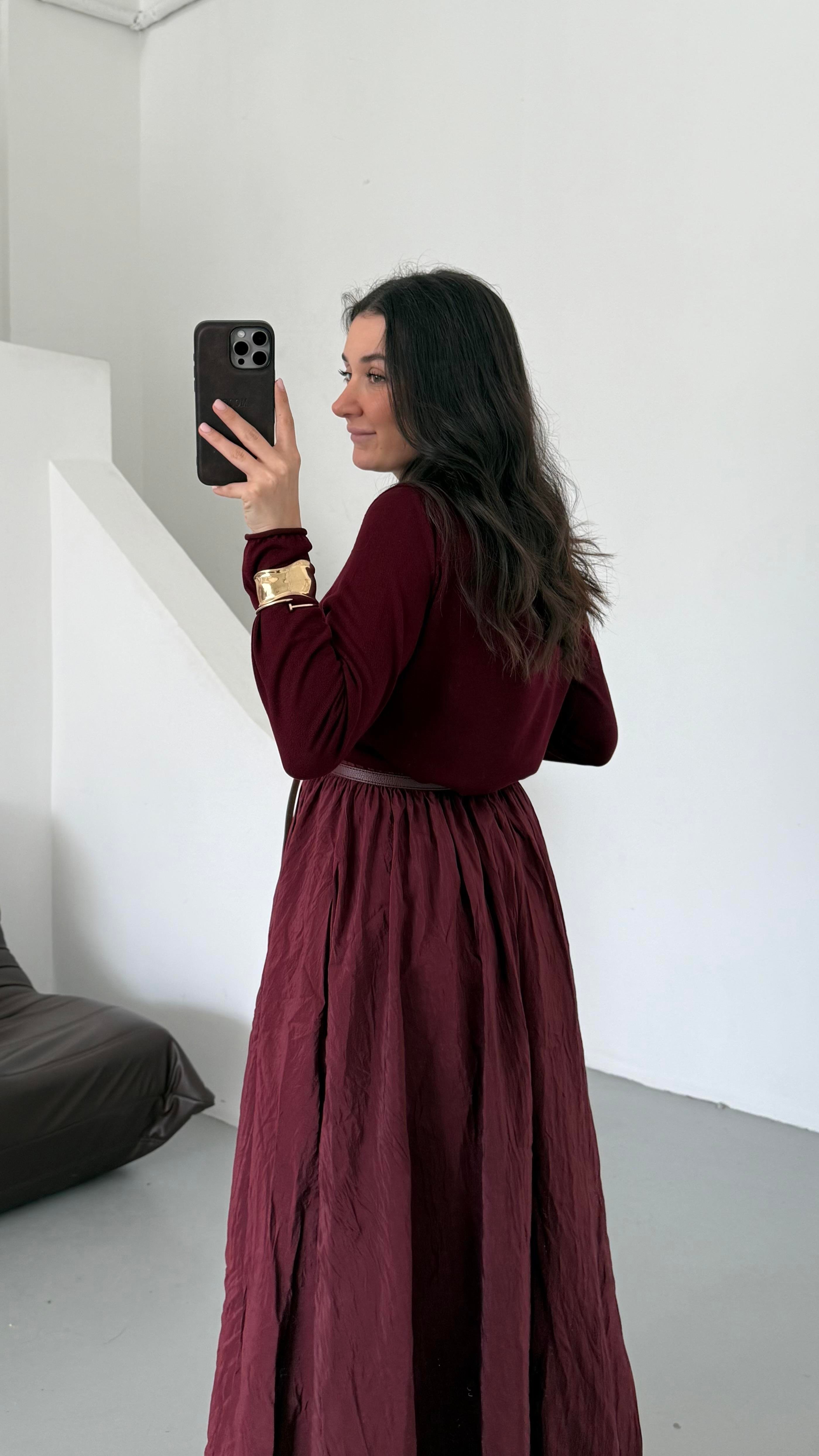  Bordo Viskon Örme Triko Bluz