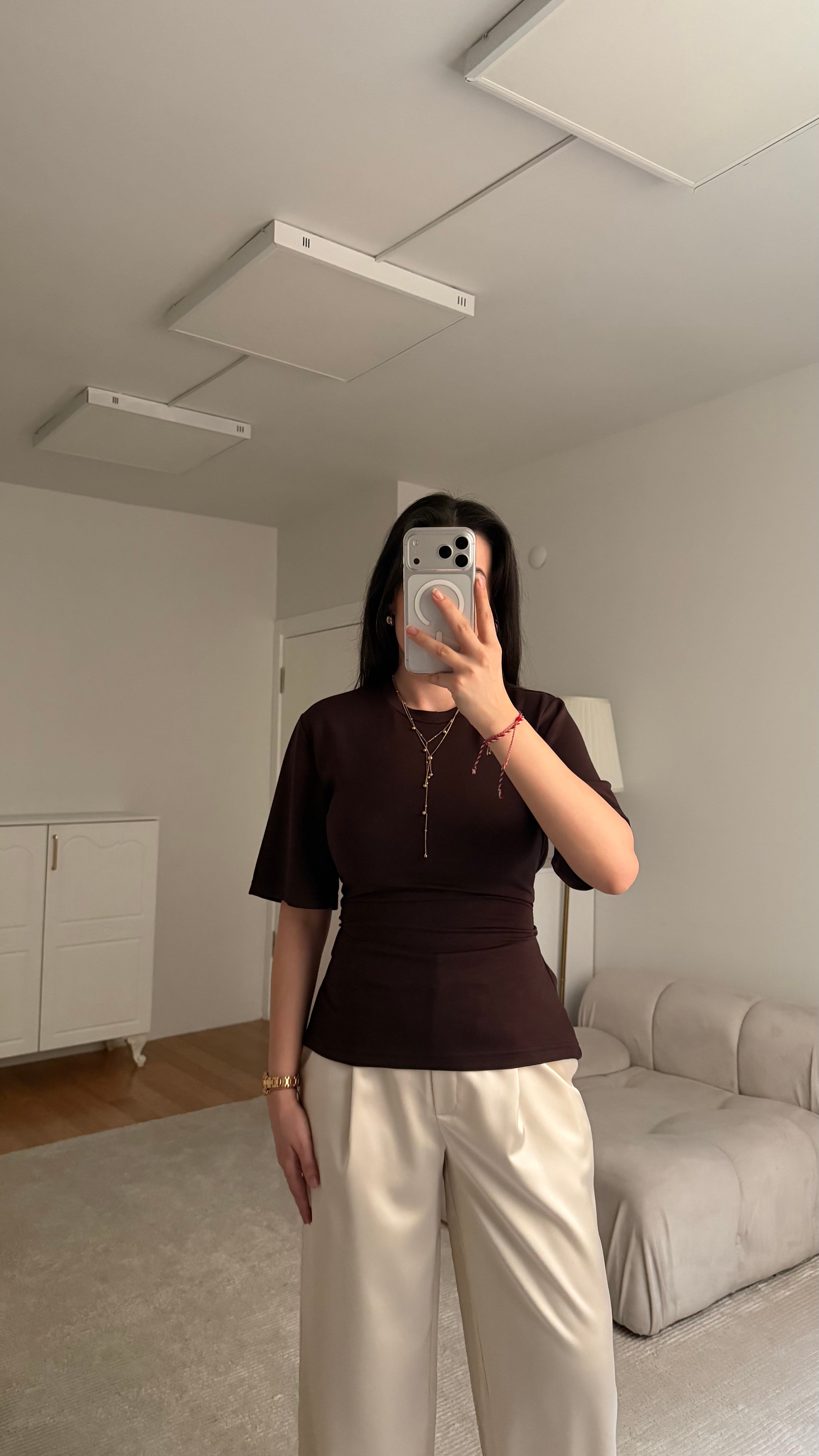 Acı Kahve Basic Bisiklet Yaka Sırt Bağlamalı Bluz