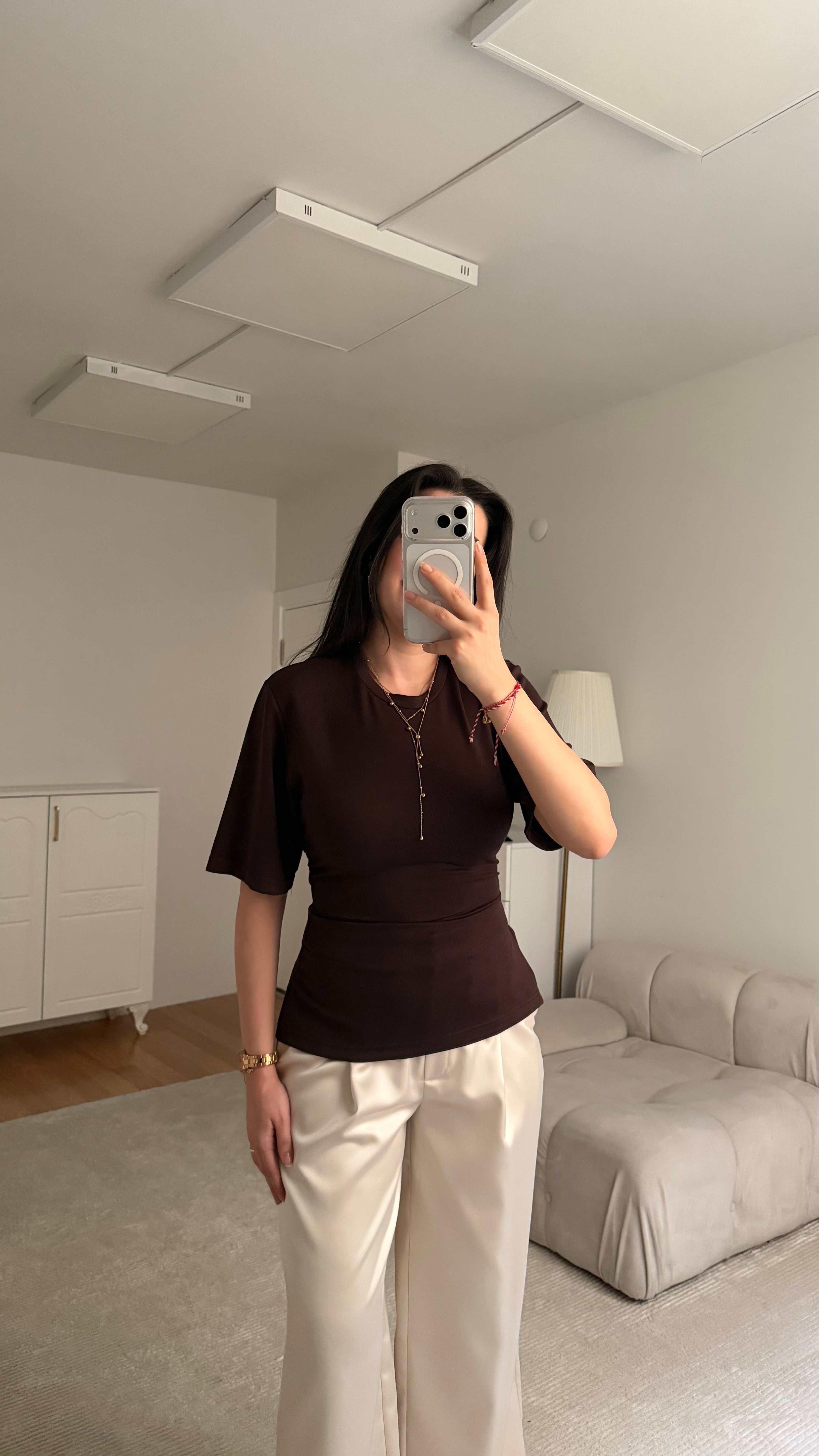 Acı Kahve Basic Bisiklet Yaka Sırt Bağlamalı Bluz