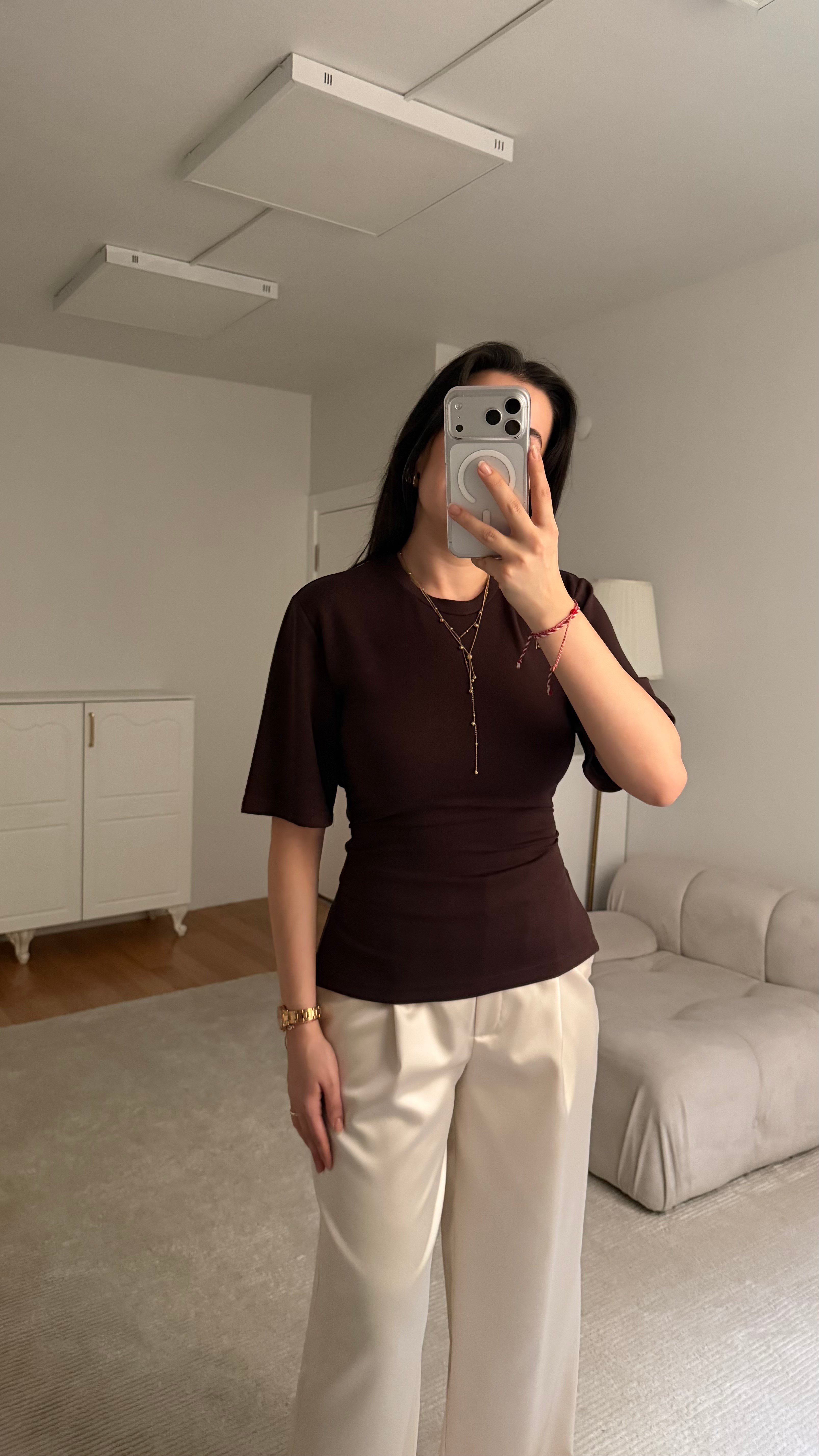 Acı Kahve Basic Bisiklet Yaka Sırt Bağlamalı Bluz