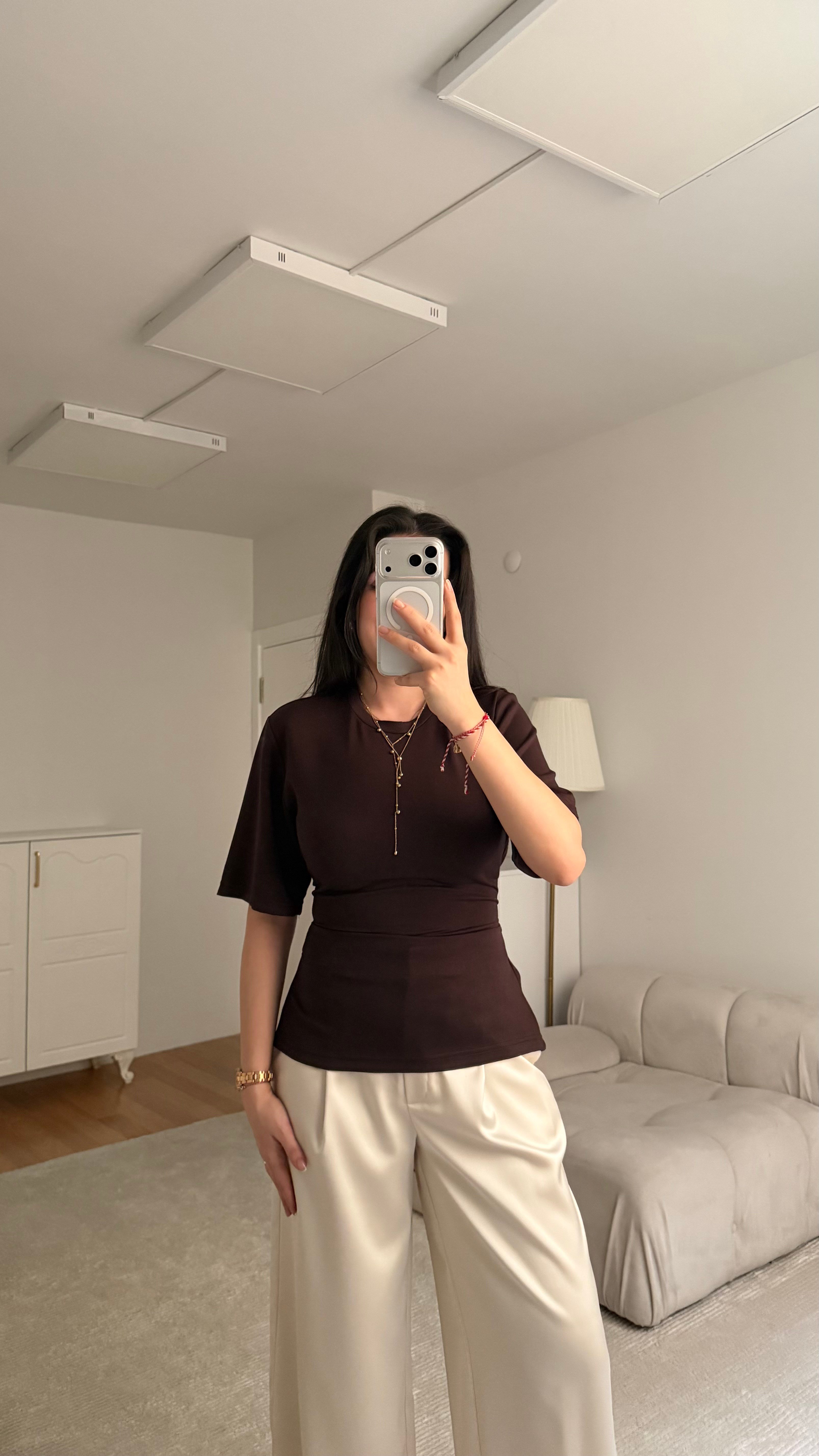 Acı Kahve Basic Bisiklet Yaka Sırt Bağlamalı Bluz