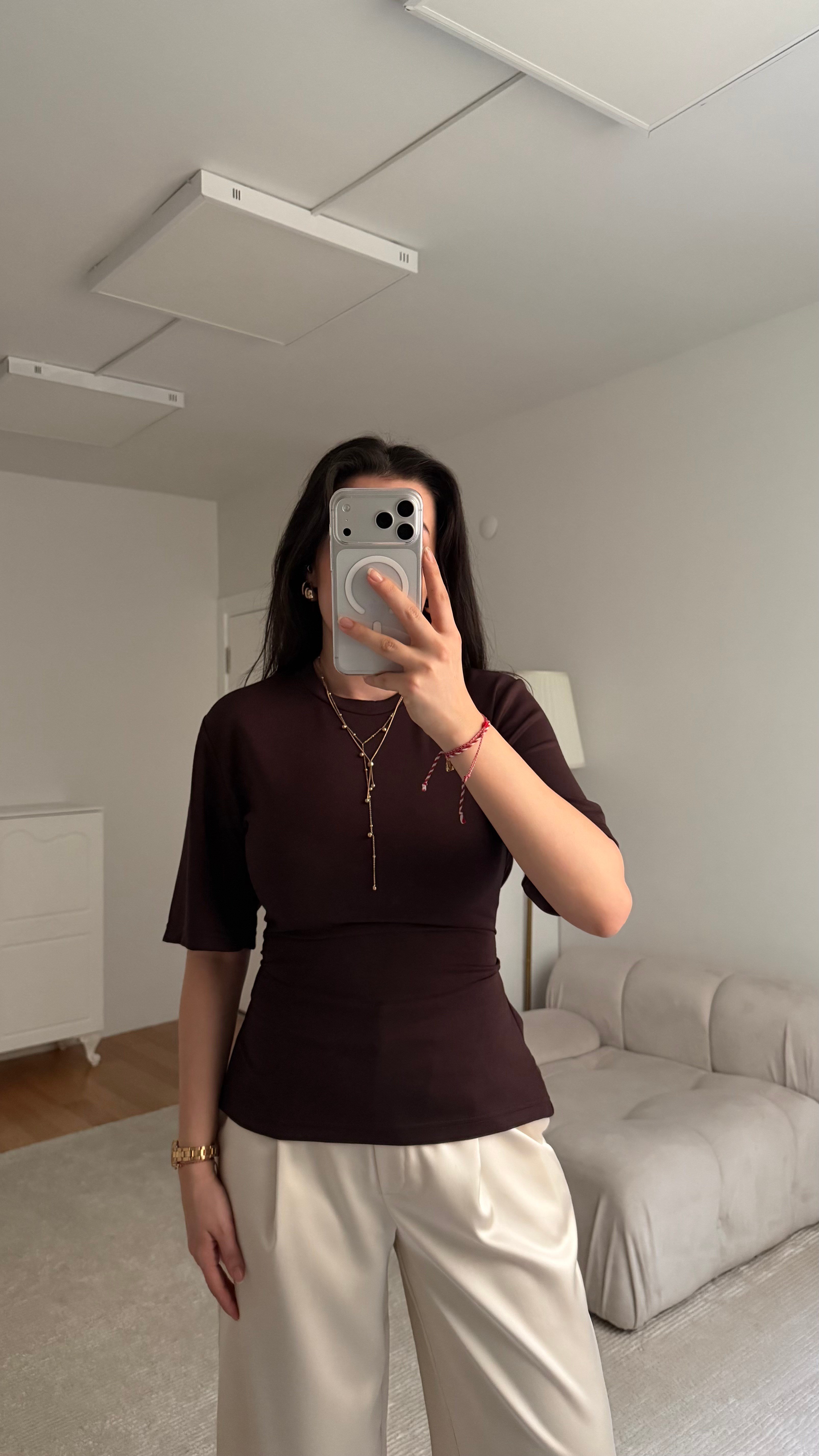 Acı Kahve Basic Bisiklet Yaka Sırt Bağlamalı Bluz