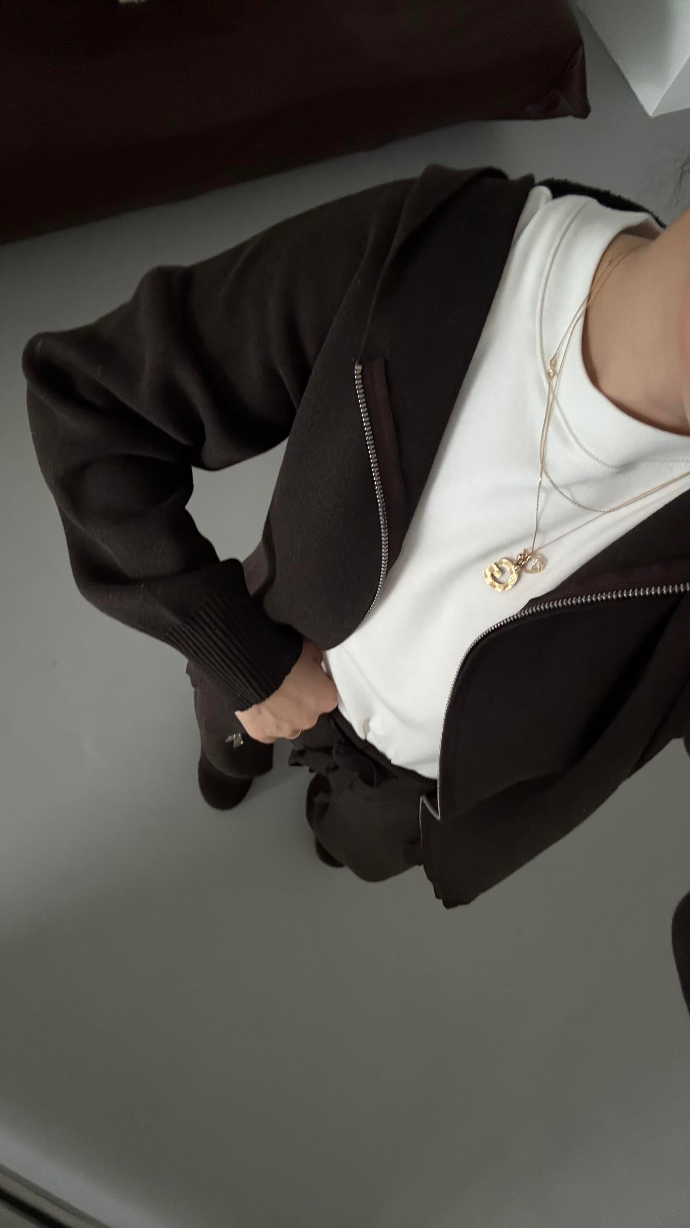 Acı Kahve Çift Fermuar Çelik Örme Takım