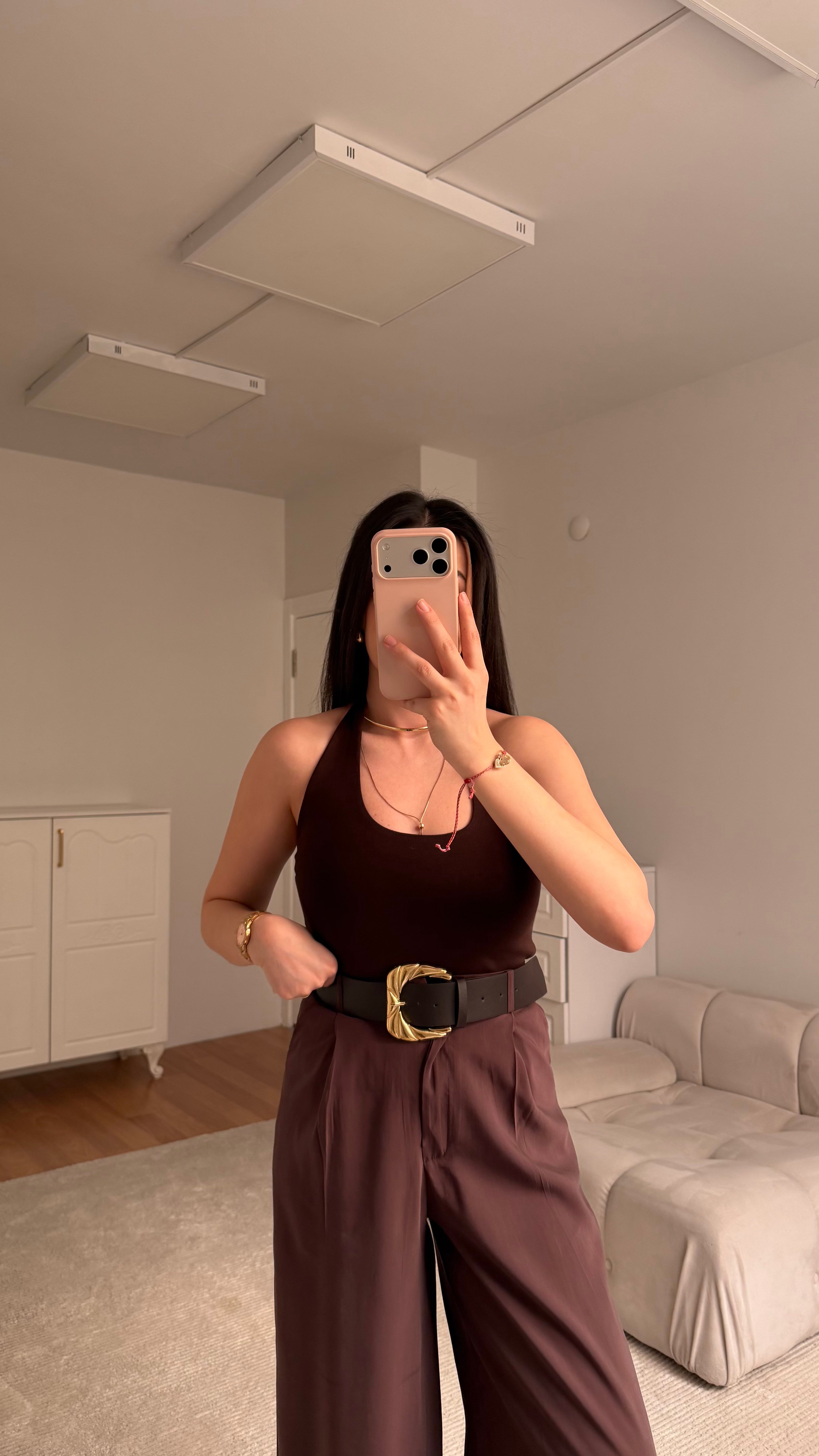 Acı Kahve Halter Yaka Bluz