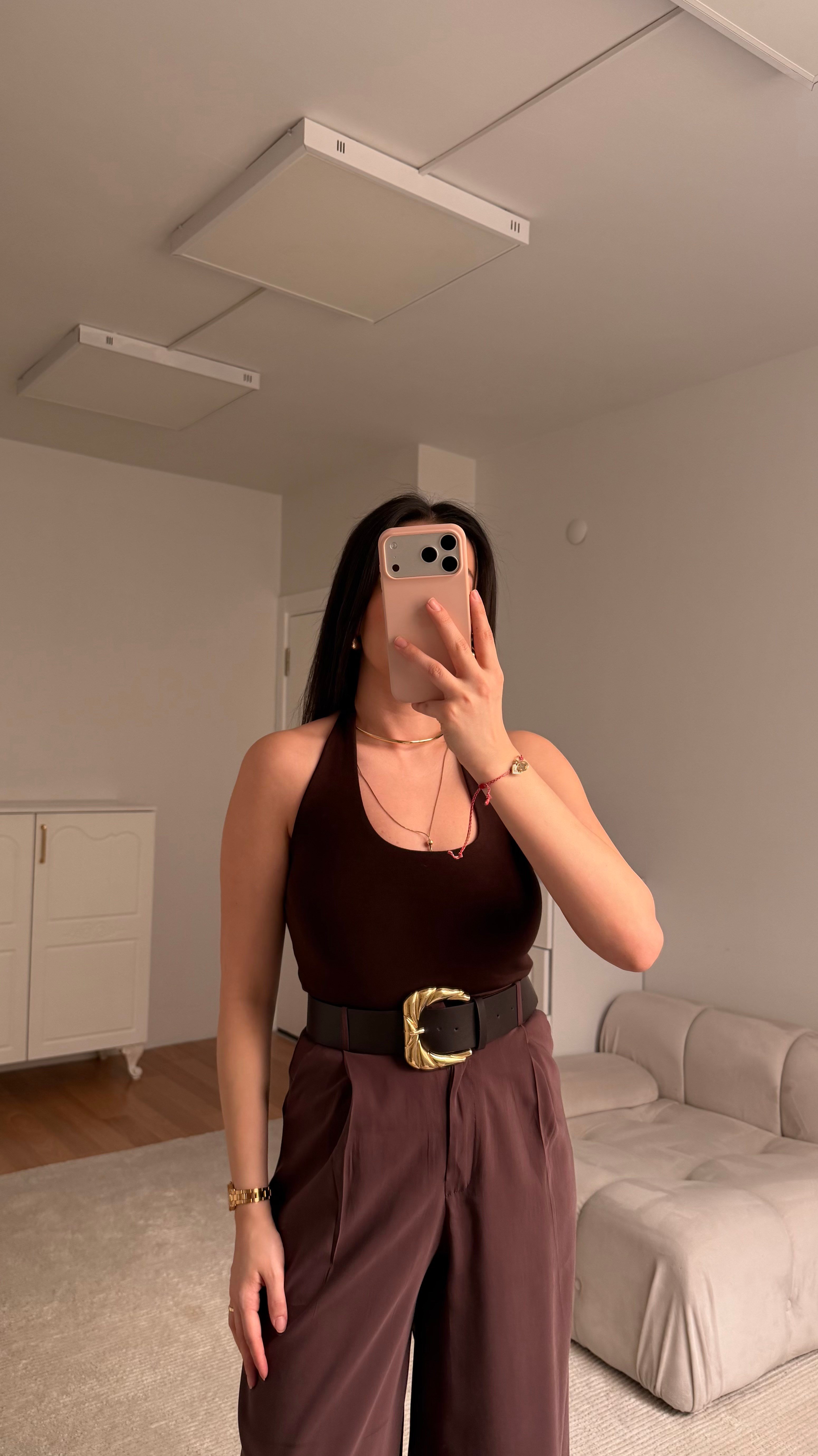 Acı Kahve Halter Yaka Bluz
