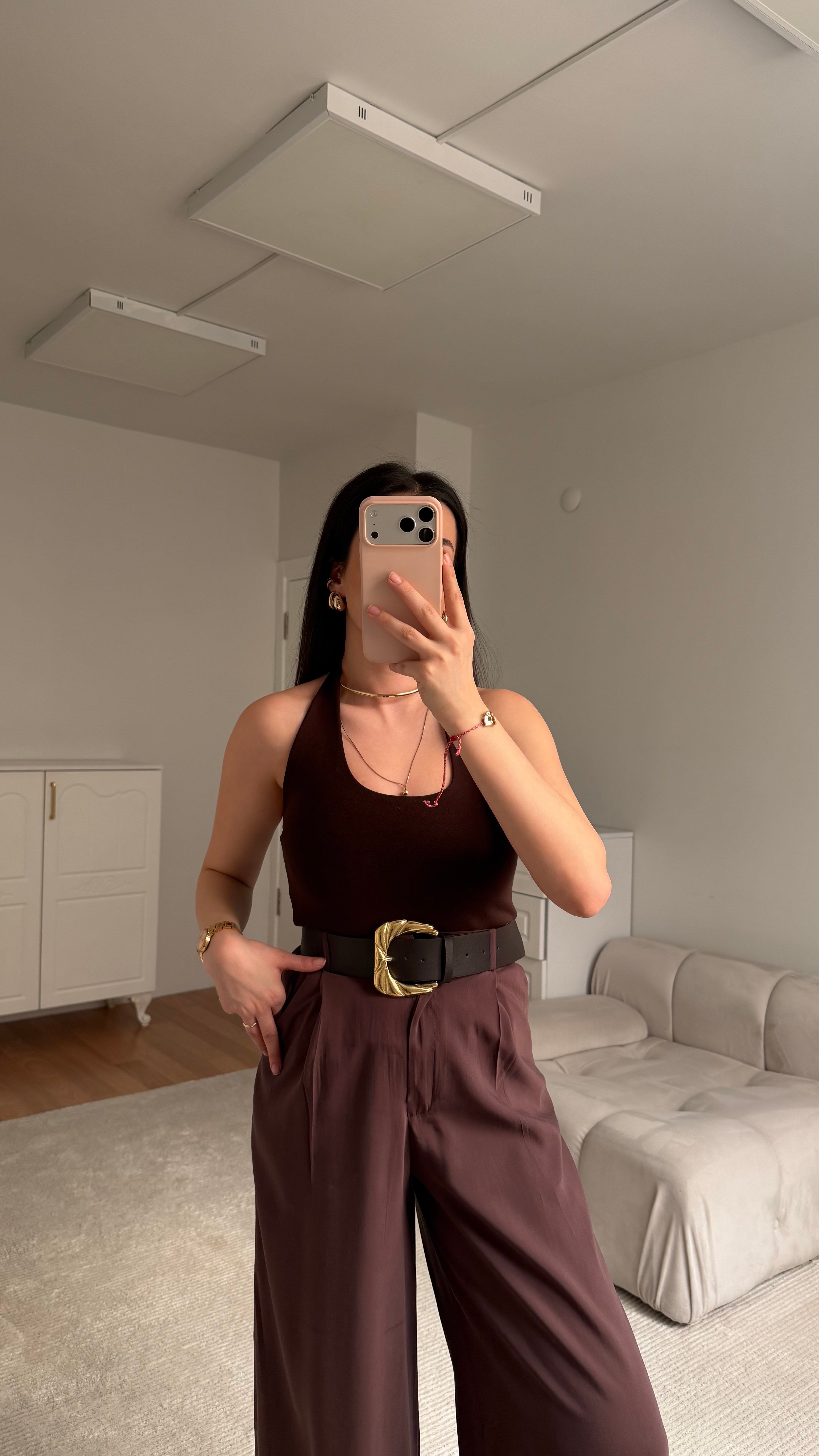 Acı Kahve Halter Yaka Bluz