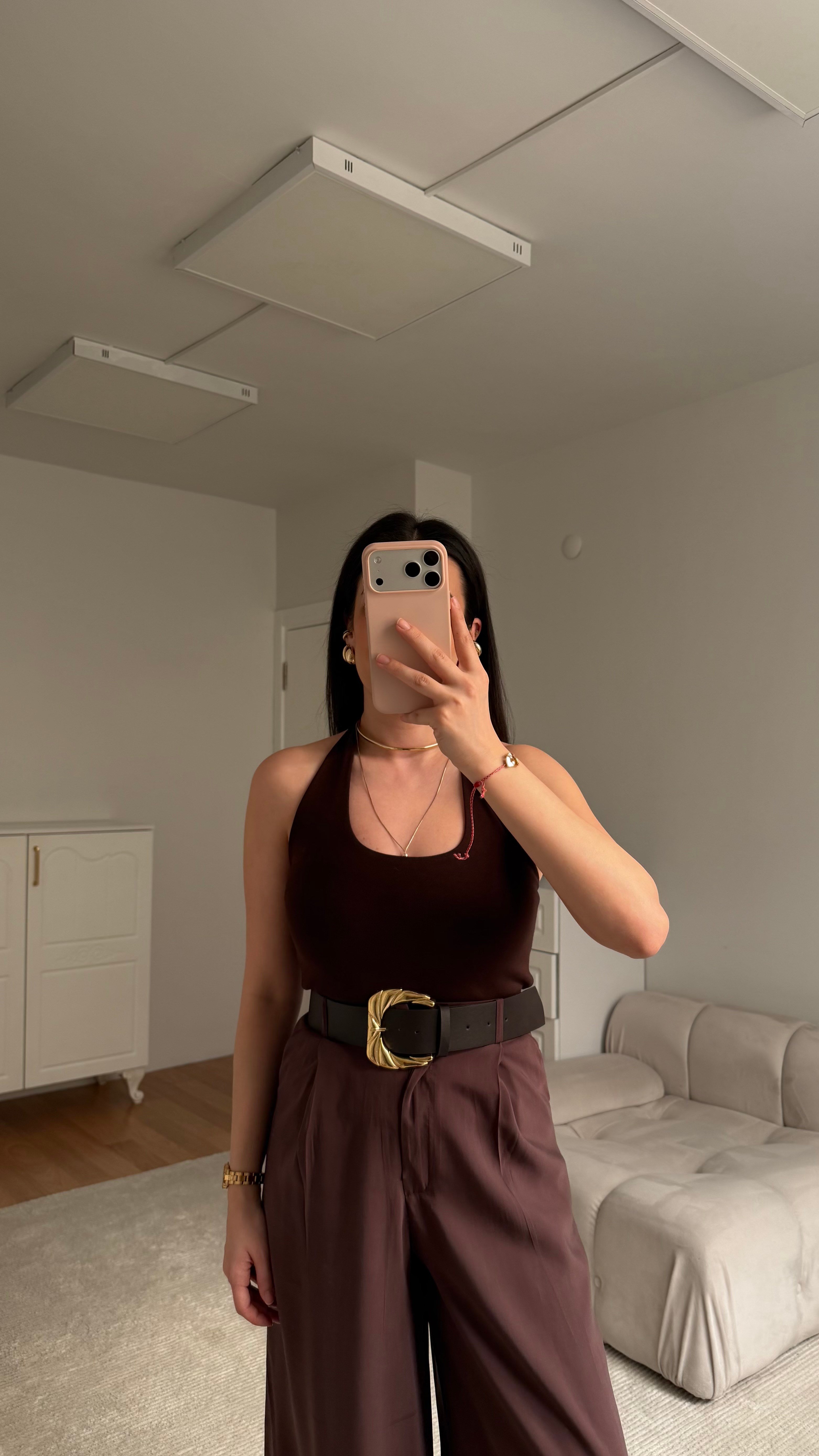 Acı Kahve Halter Yaka Bluz