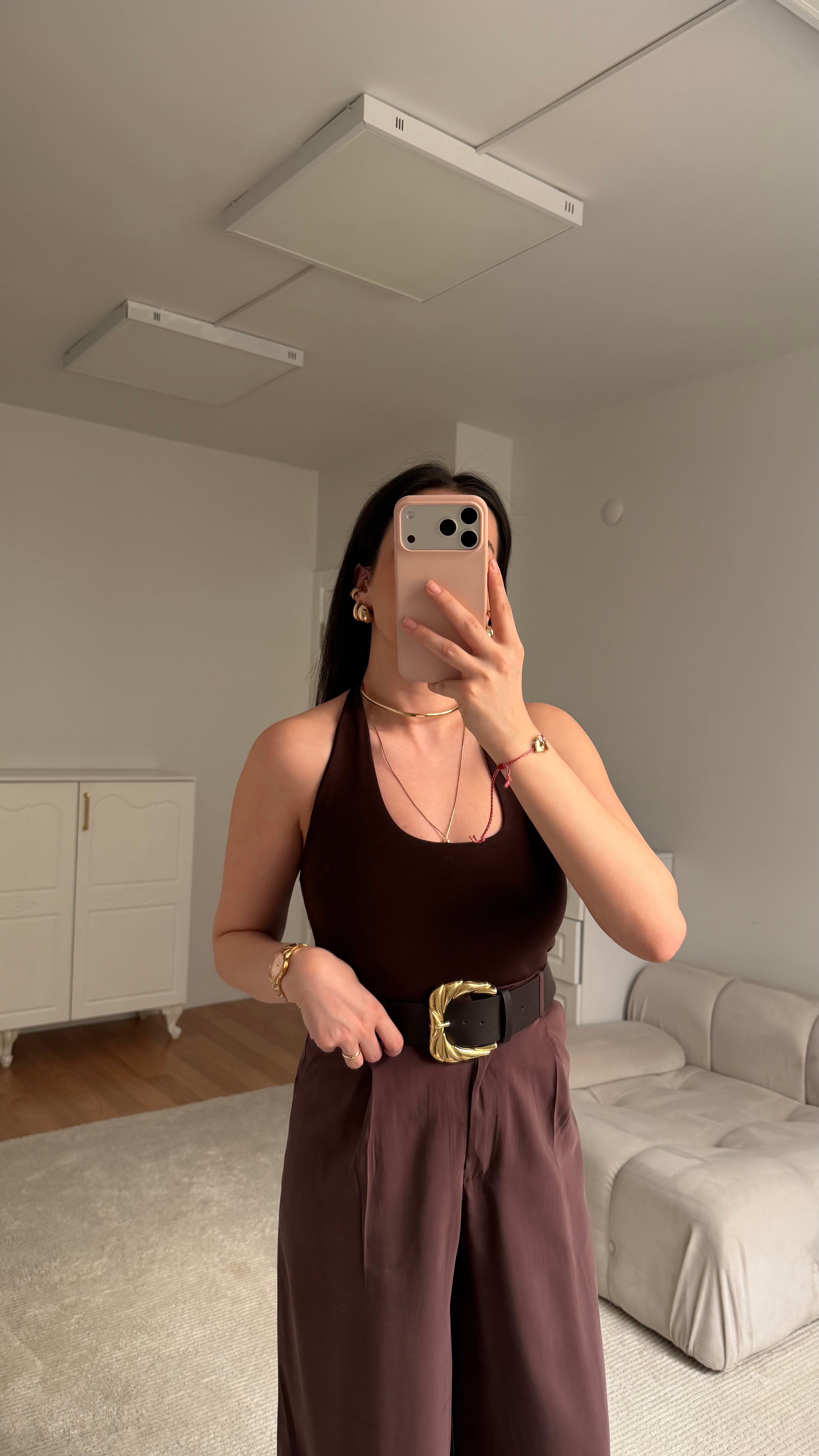 Acı Kahve Halter Yaka Bluz