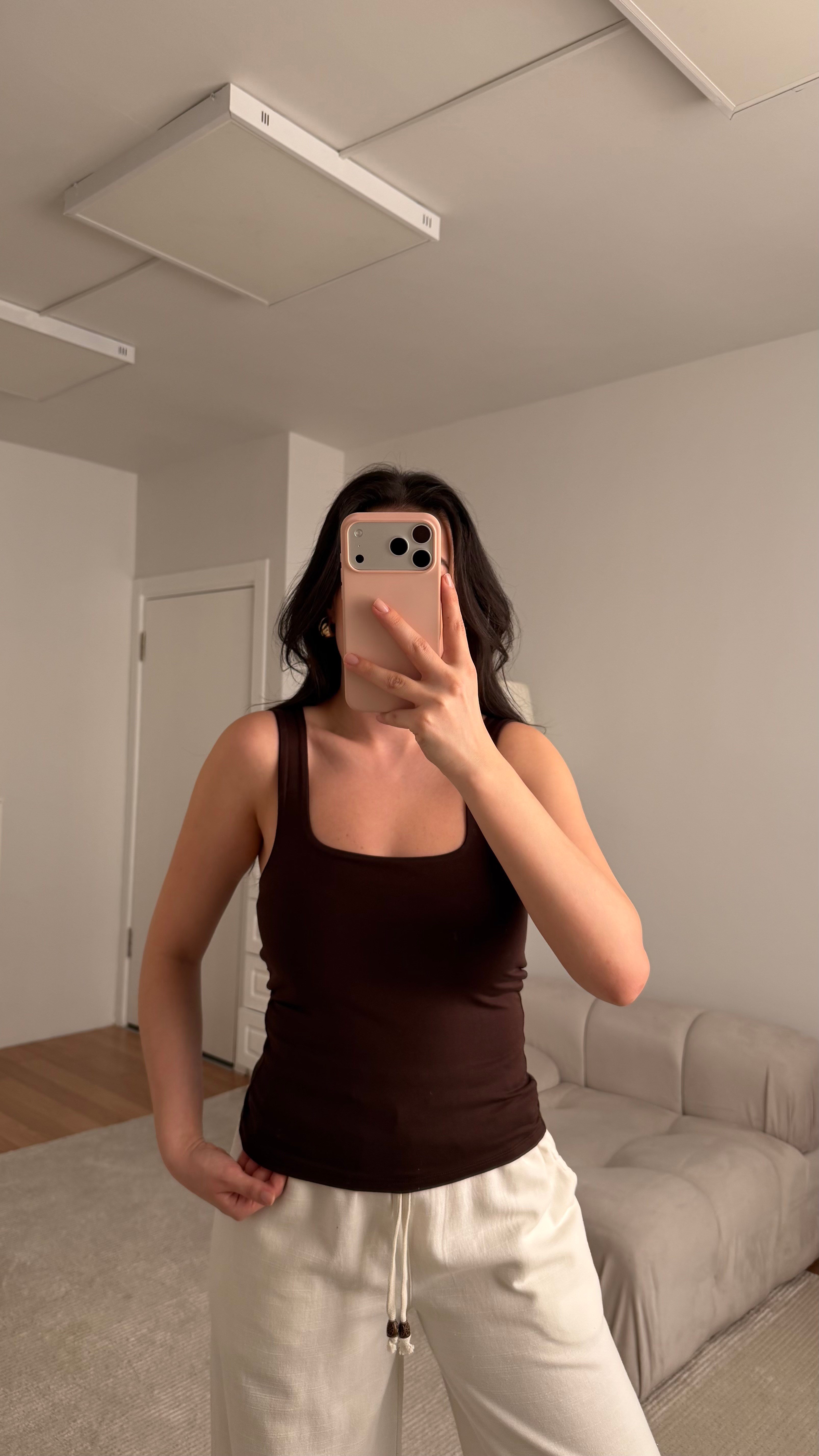 Acı Kahve Kare Yaka Bluz 