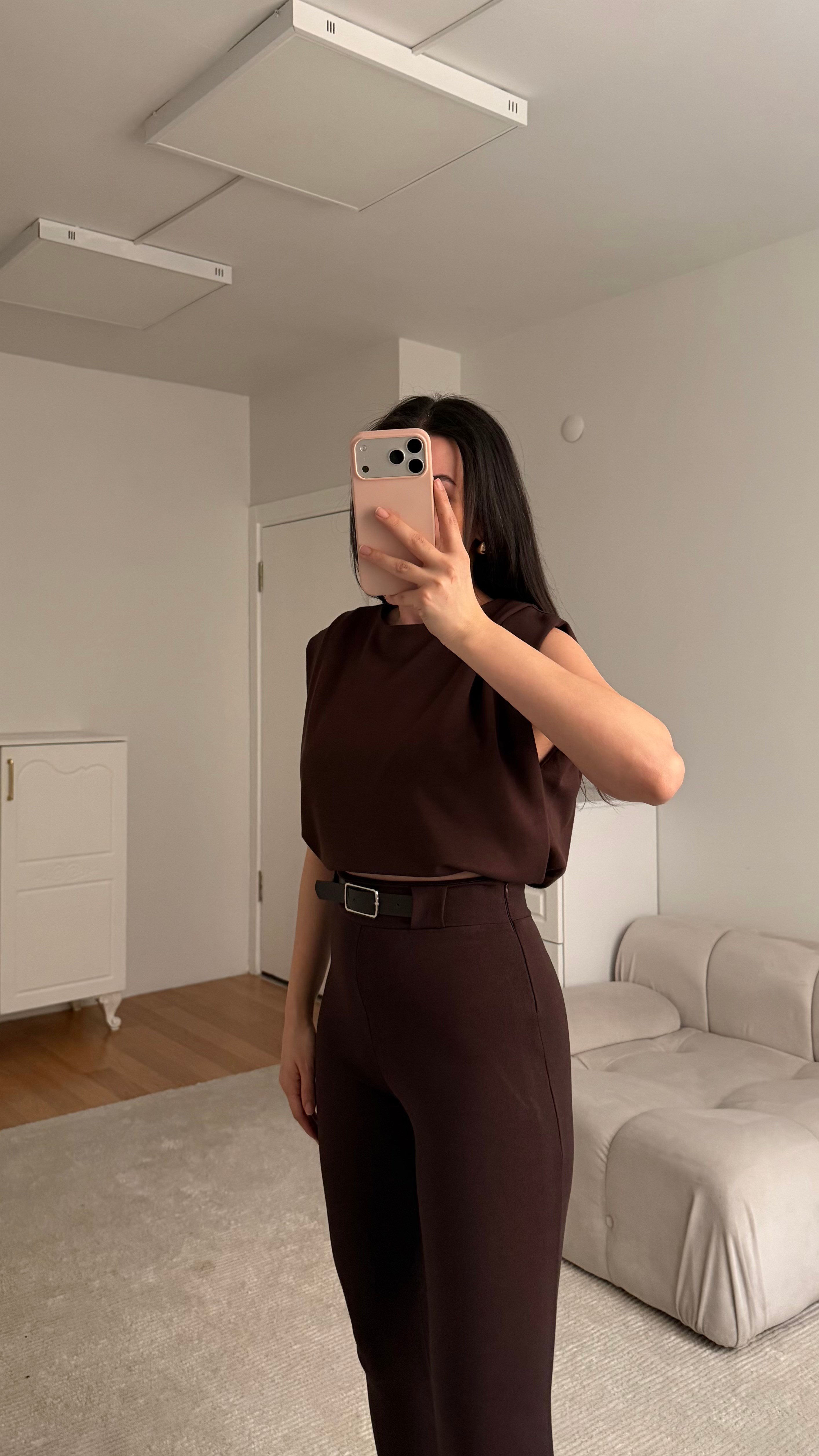 Acı Kahve Sıfır Kol Vatkalı Premium Bluz