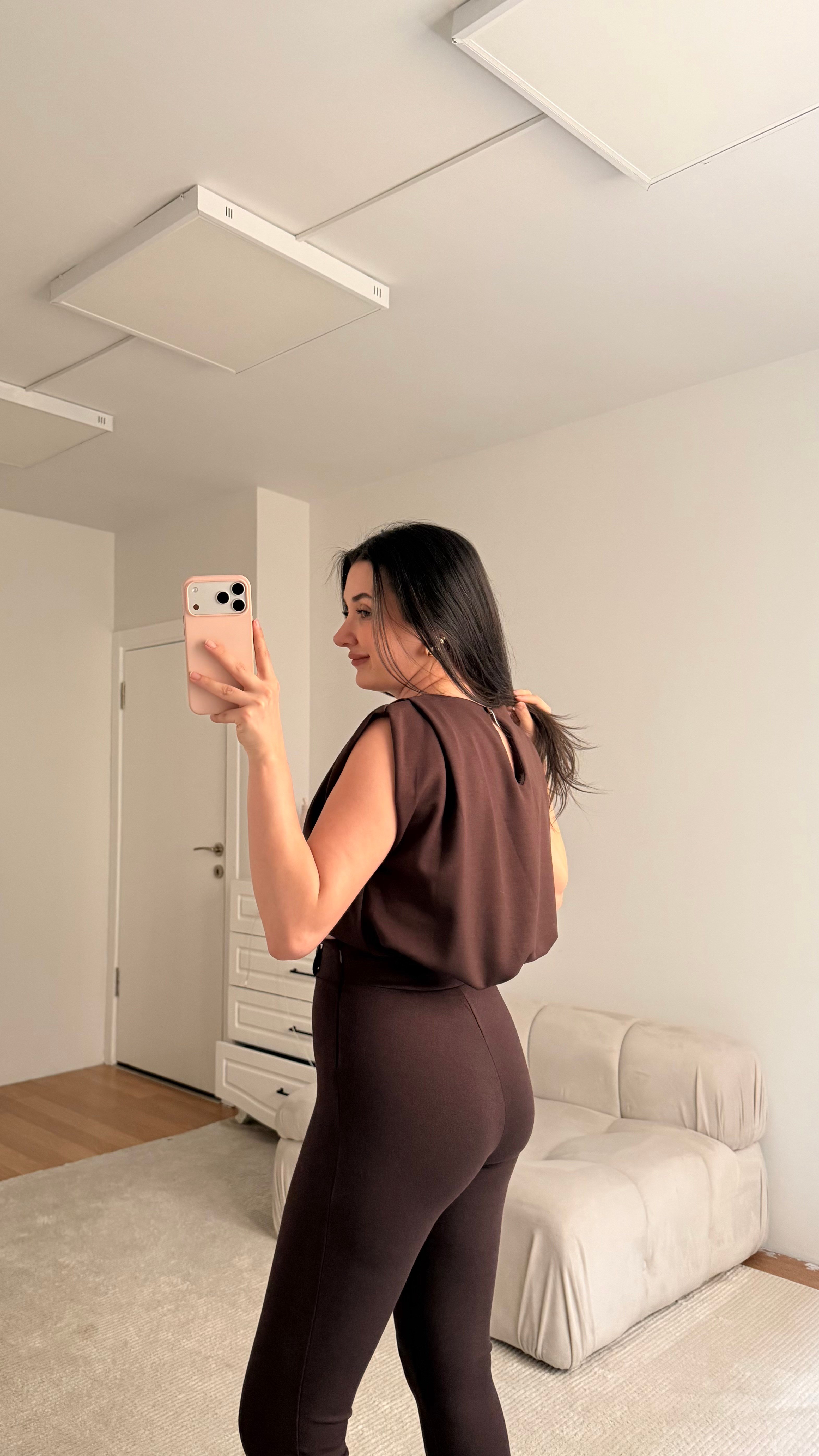 Acı Kahve Sıfır Kol Vatkalı Premium Bluz
