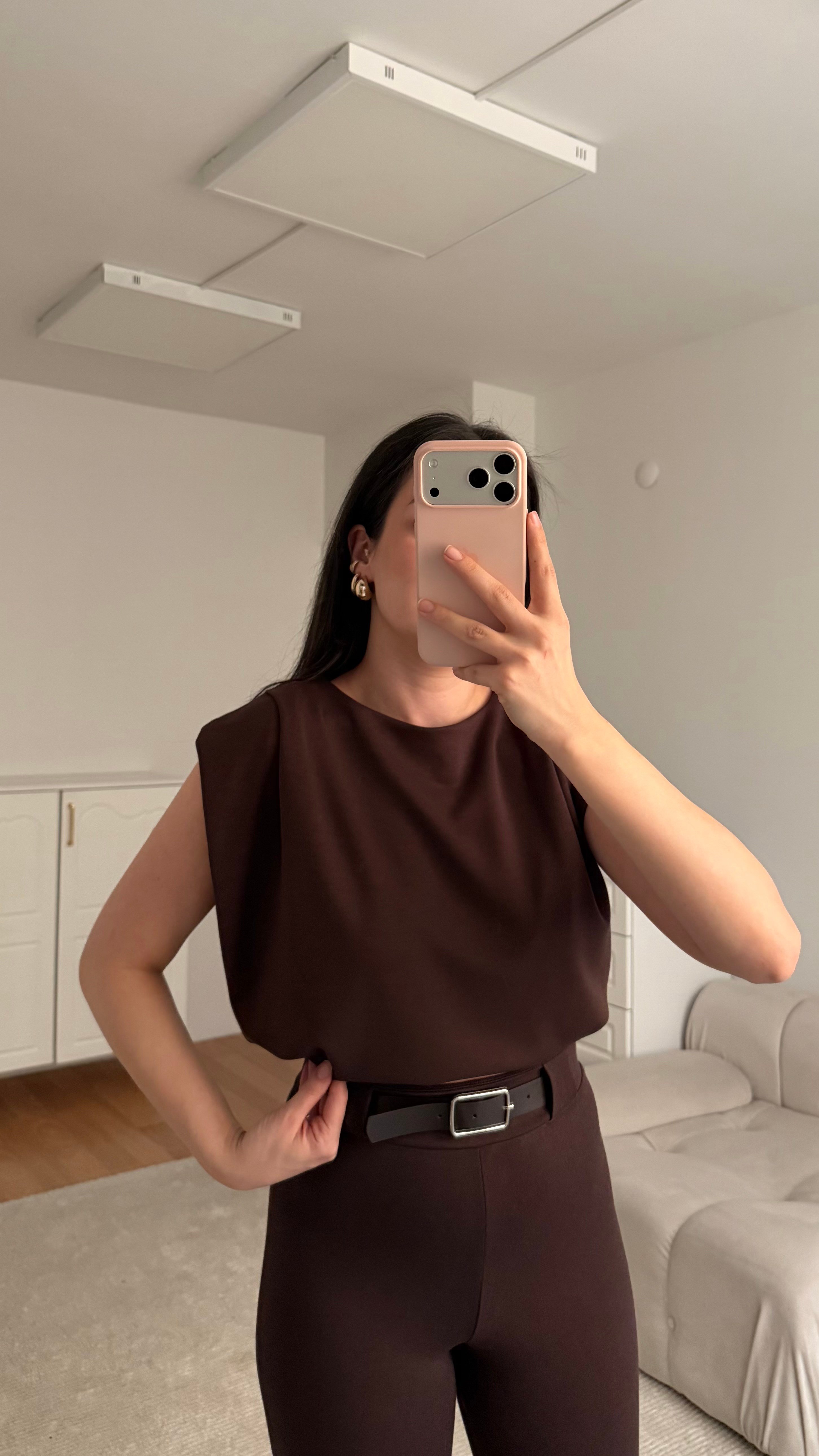 Acı Kahve Sıfır Kol Vatkalı Premium Bluz