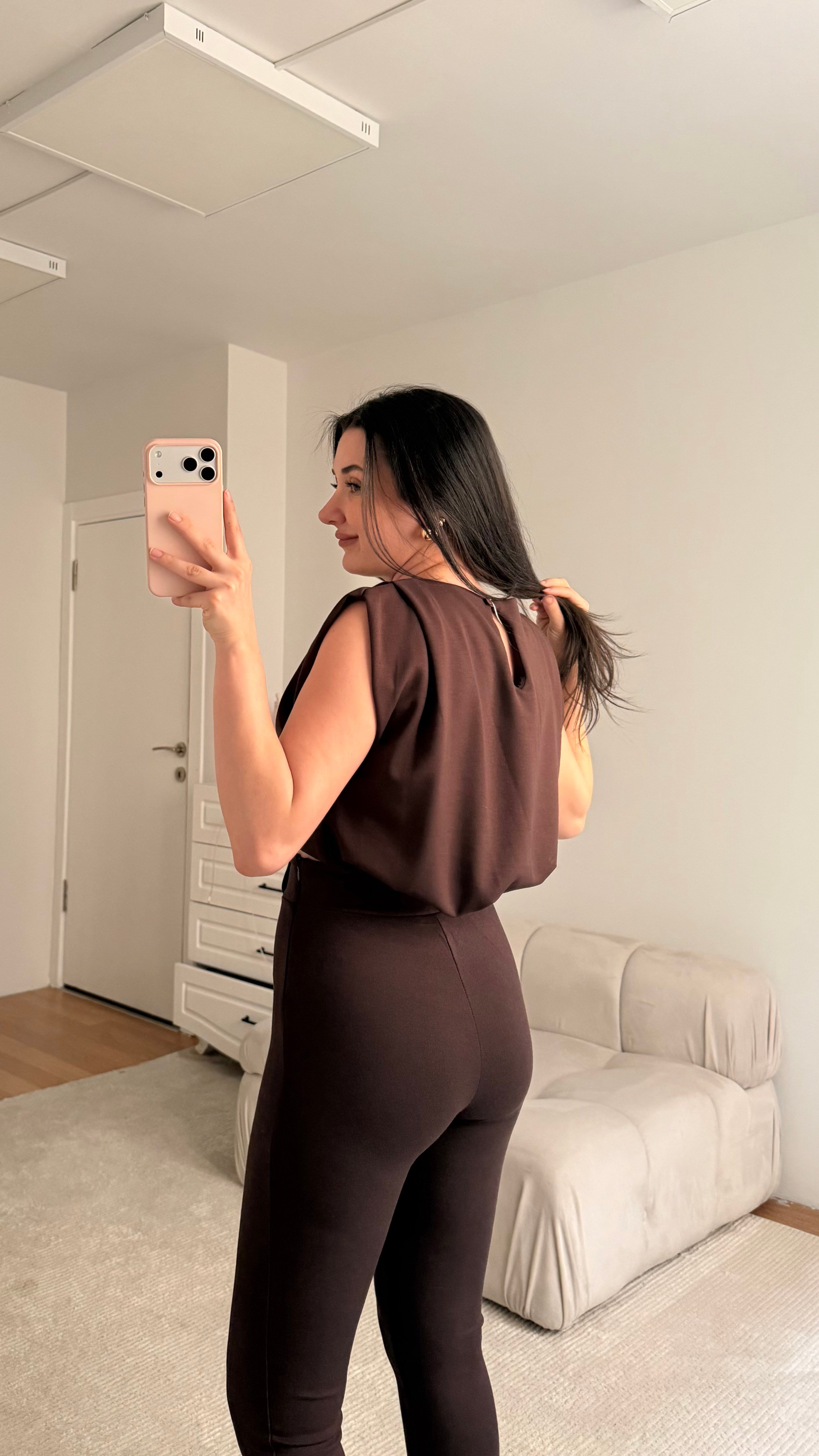 Acı Kahve Sıfır Kol Vatkalı Premium Bluz