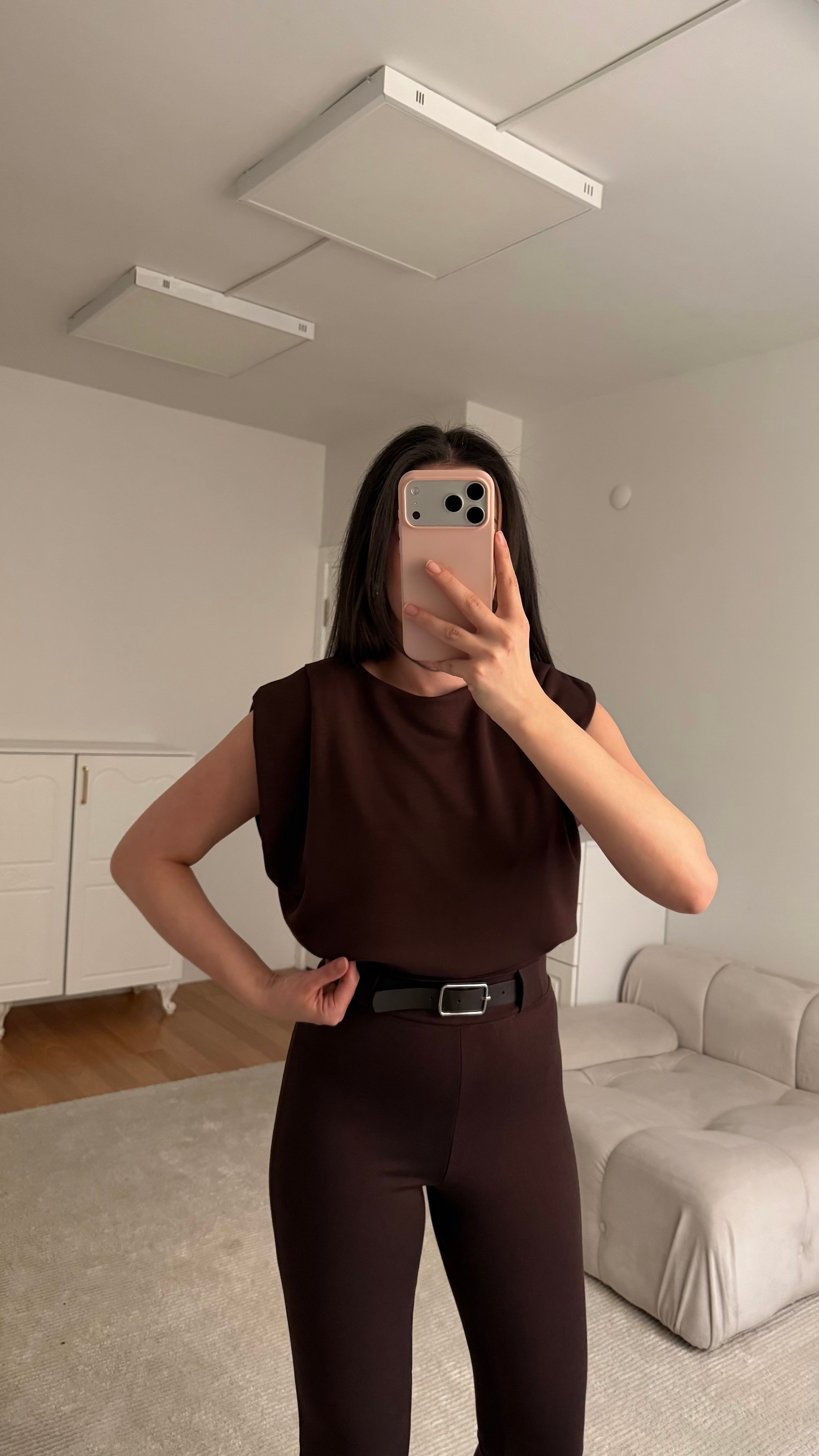 Acı Kahve Sıfır Kol Vatkalı Premium Bluz