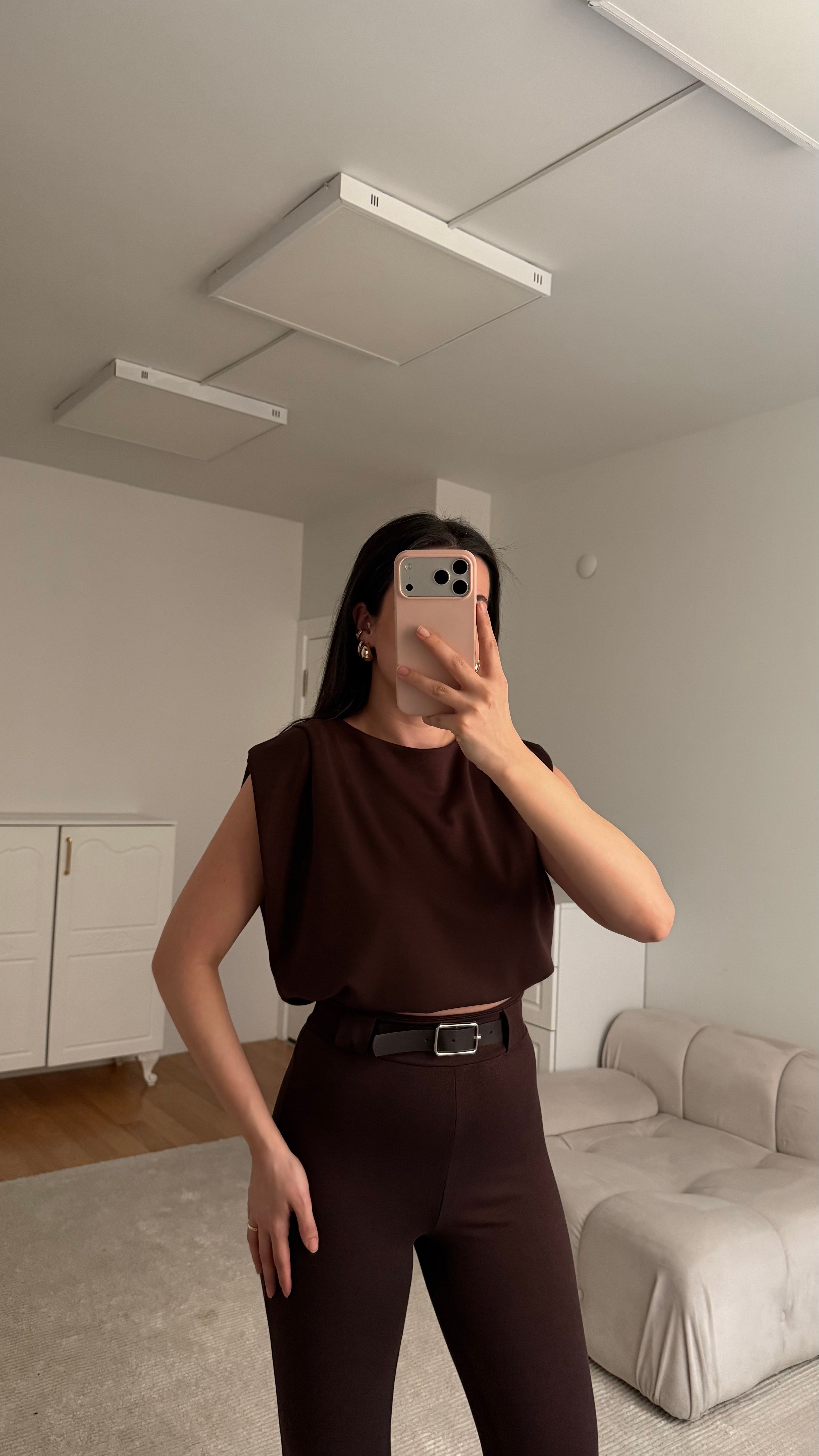 Acı Kahve Sıfır Kol Vatkalı Premium Bluz