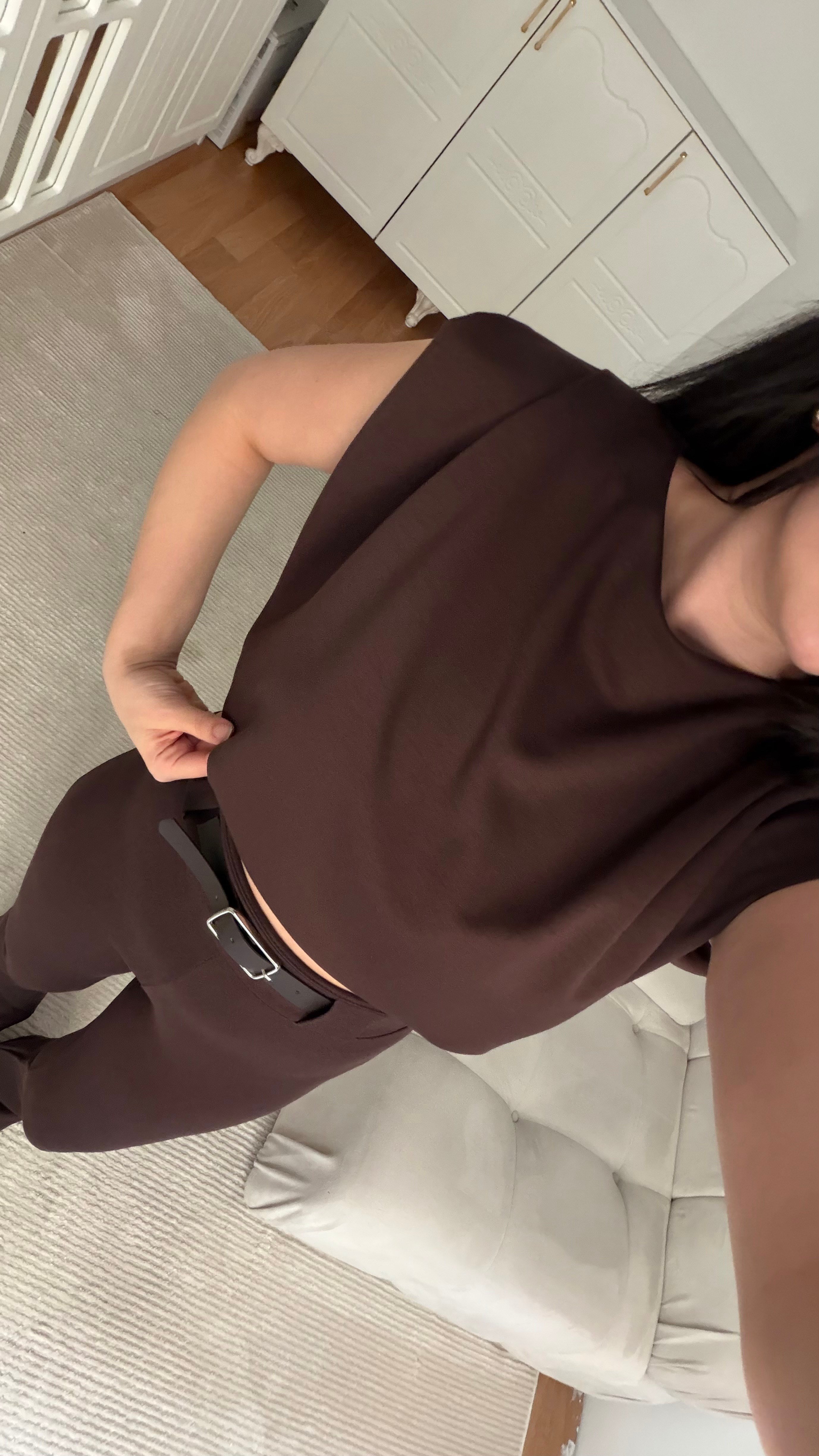 Acı Kahve Sıfır Kol Vatkalı Premium Bluz