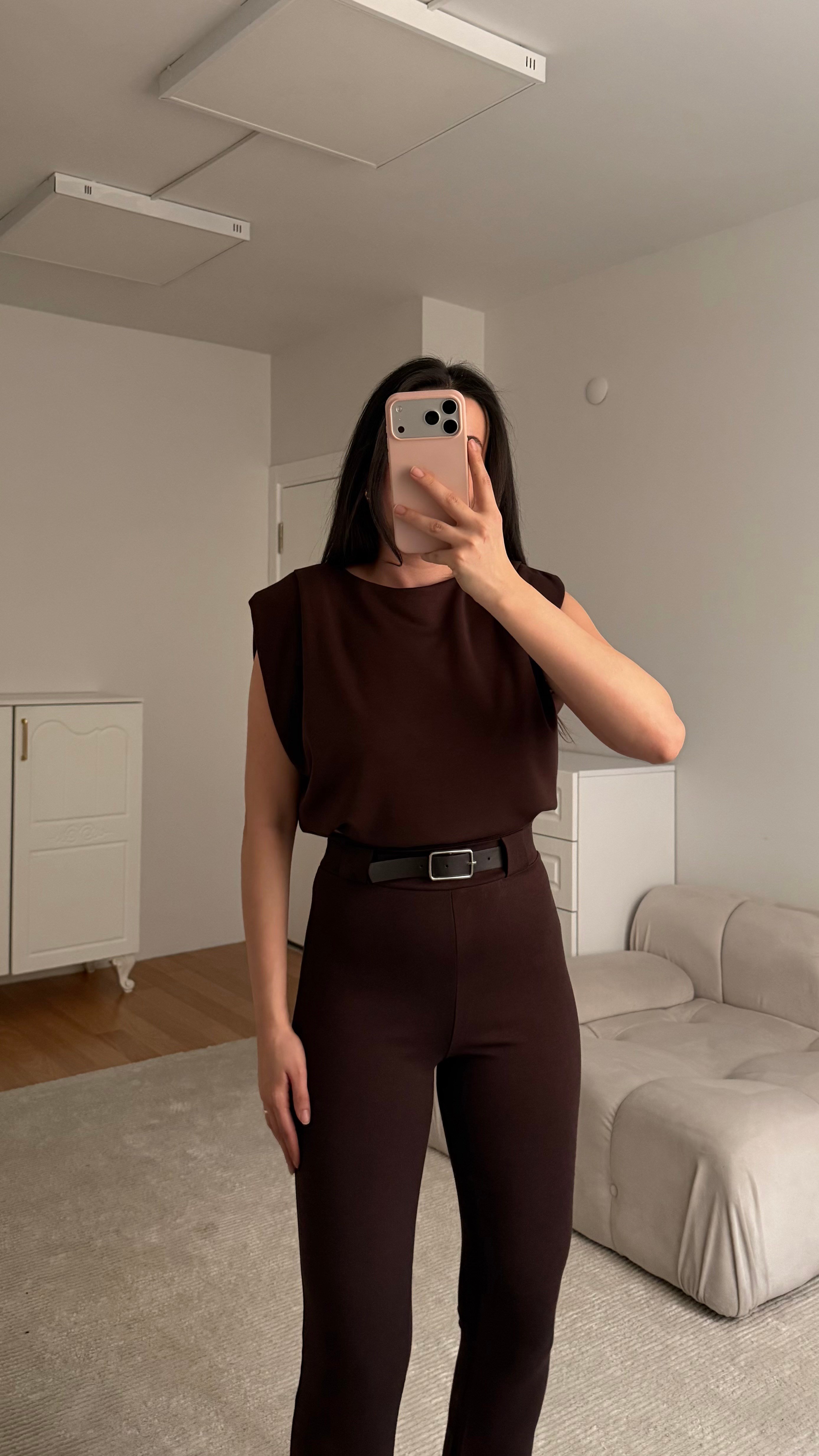 Acı Kahve Sıfır Kol Vatkalı Premium Bluz