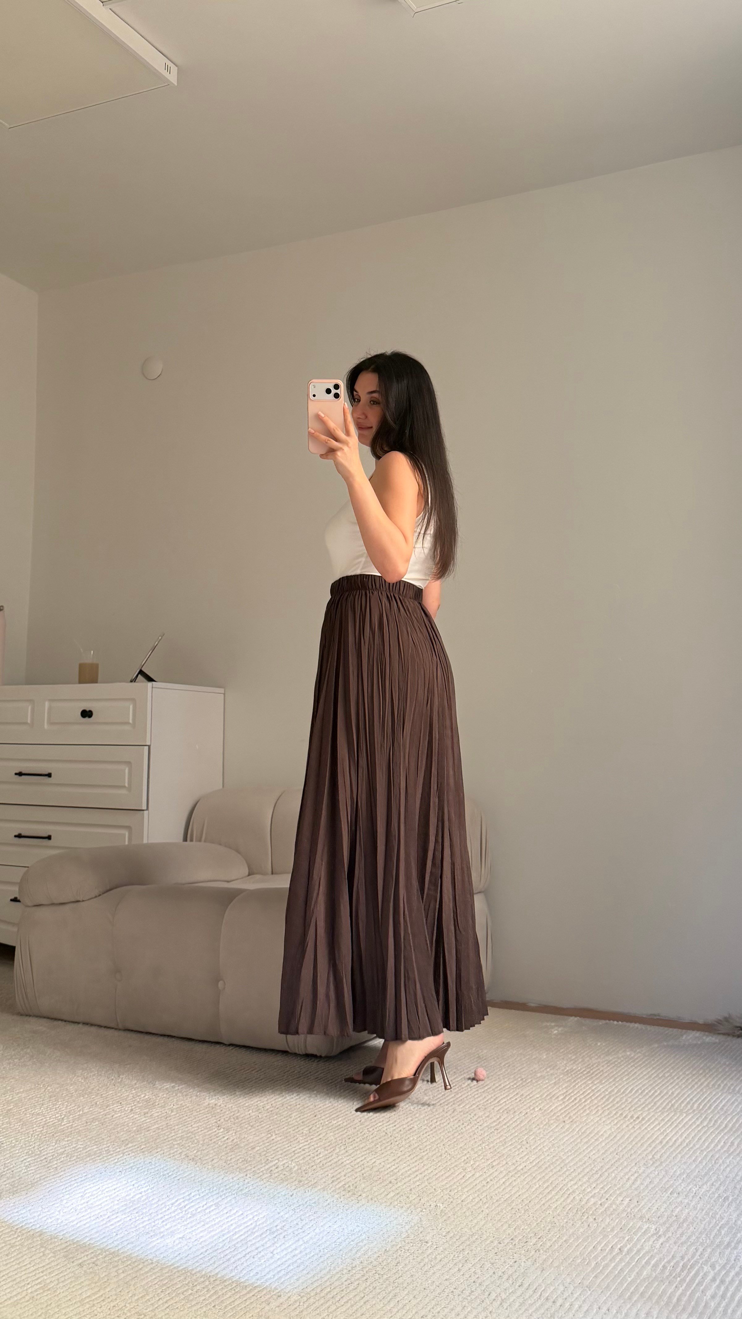 Acı Kahve Tensel Pamuklu Crush Etek 