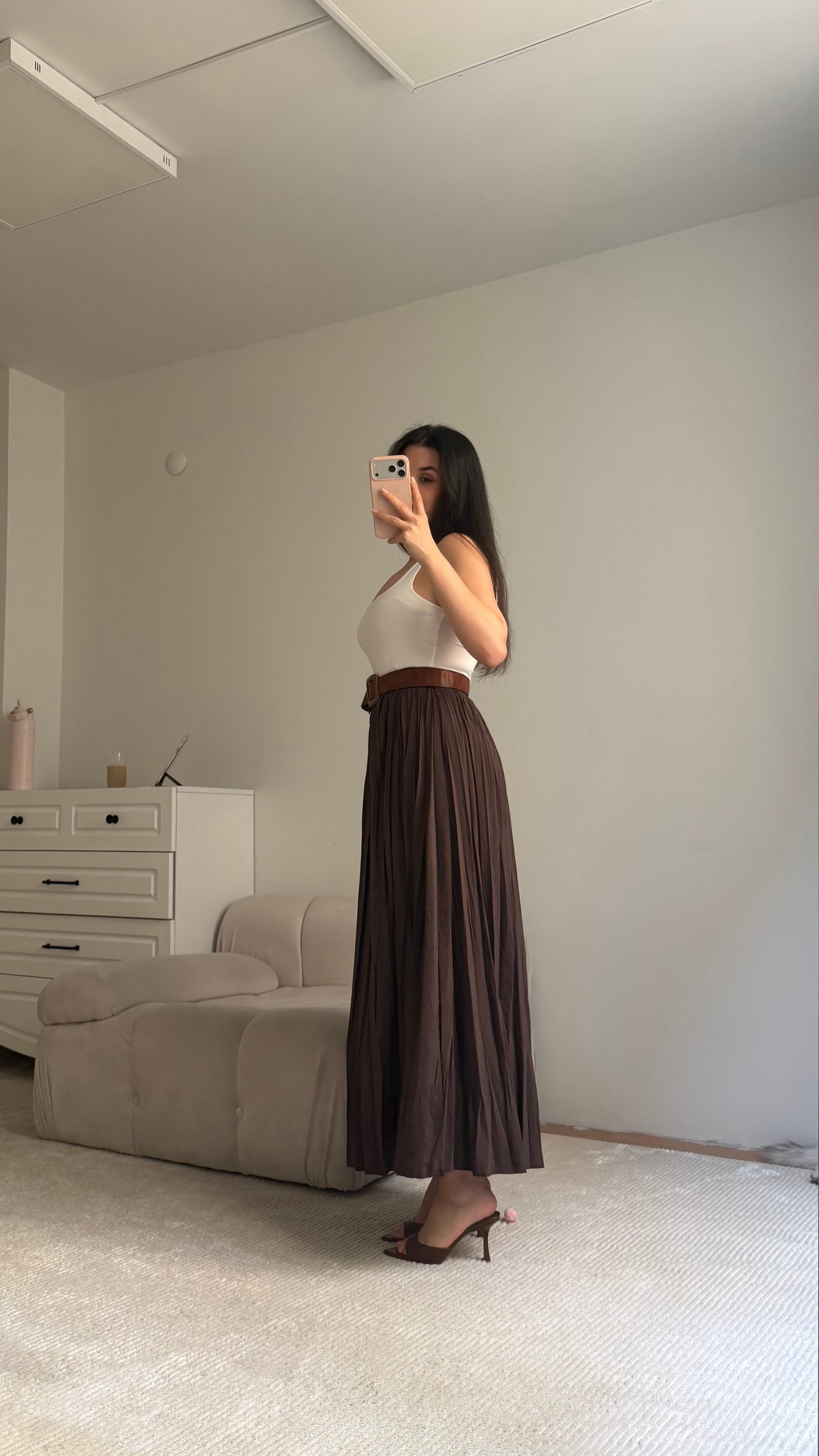 Acı Kahve Tensel Pamuklu Crush Etek 