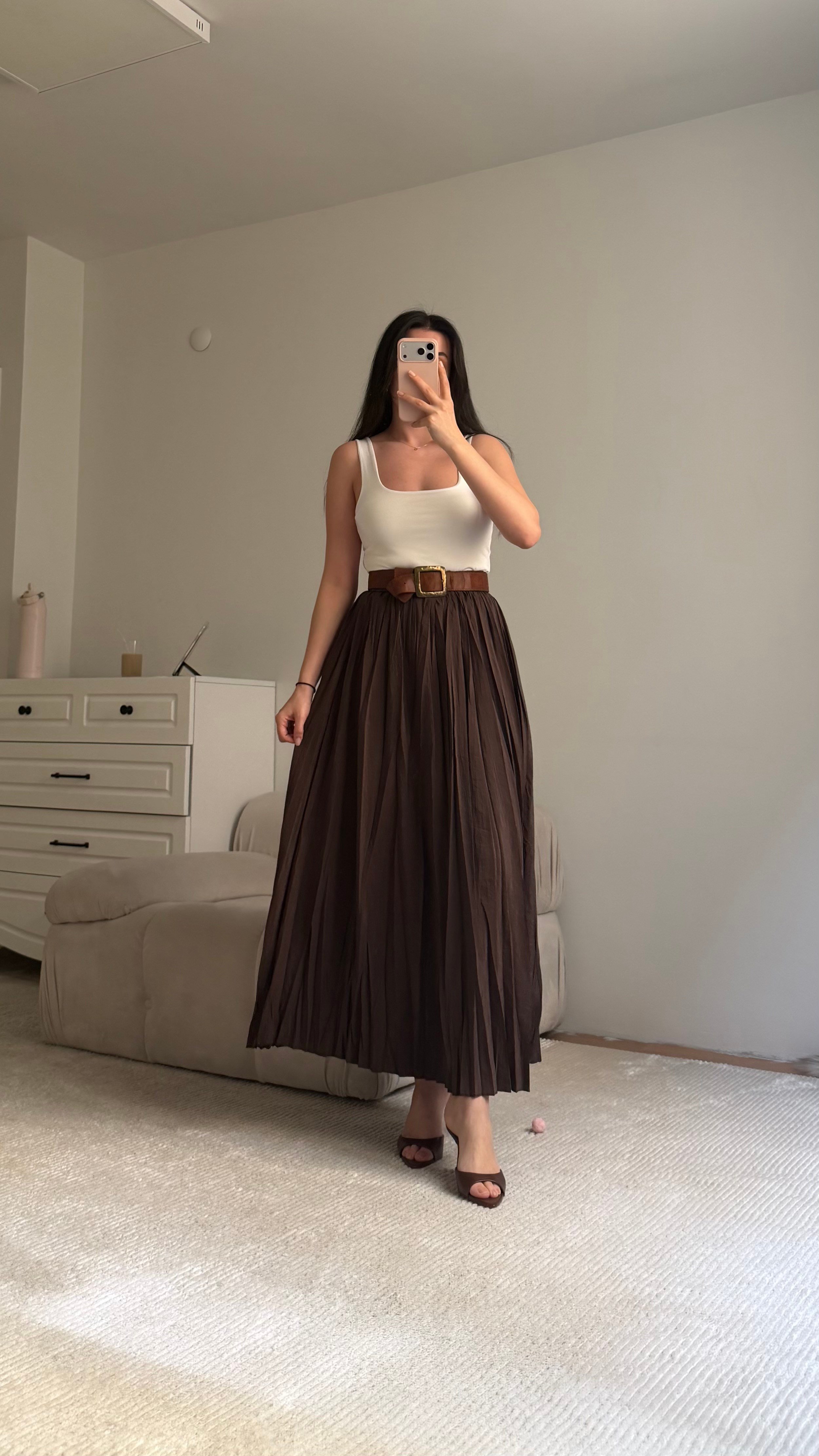 Acı Kahve Tensel Pamuklu Crush Etek 