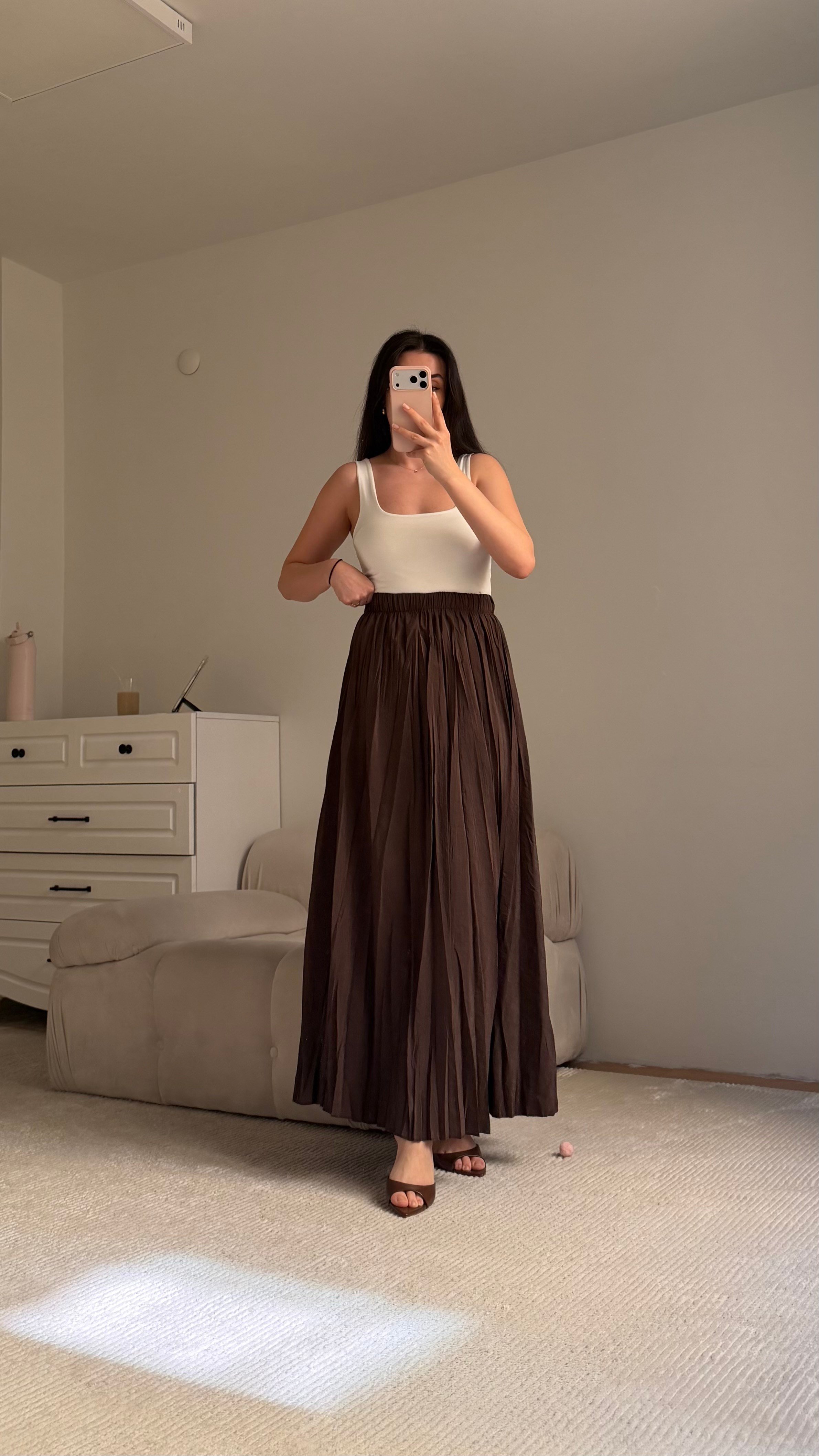 Acı Kahve Tensel Pamuklu Crush Etek 