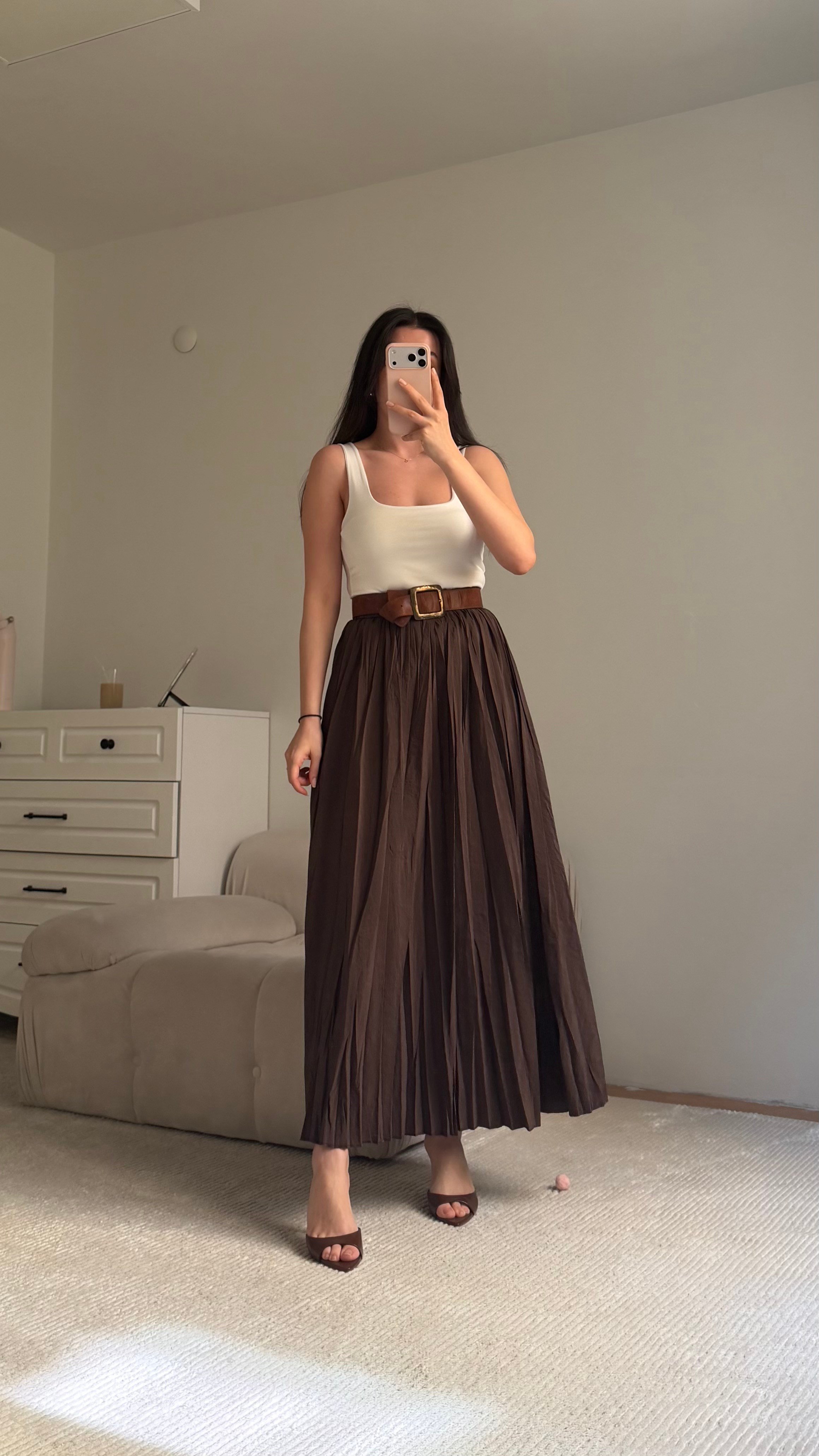 Acı Kahve Tensel Pamuklu Crush Etek 