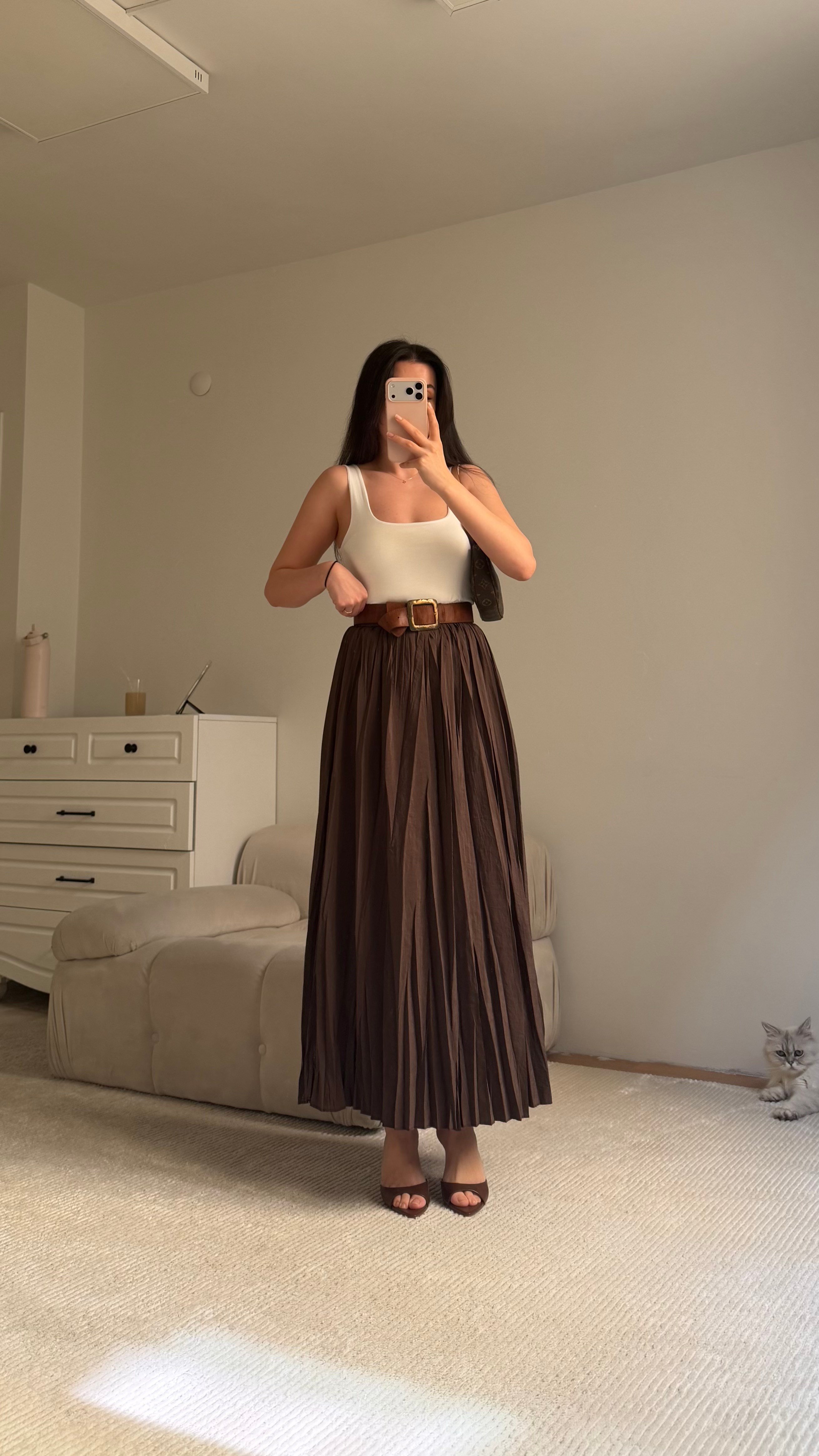 Acı Kahve Tensel Pamuklu Crush Etek 