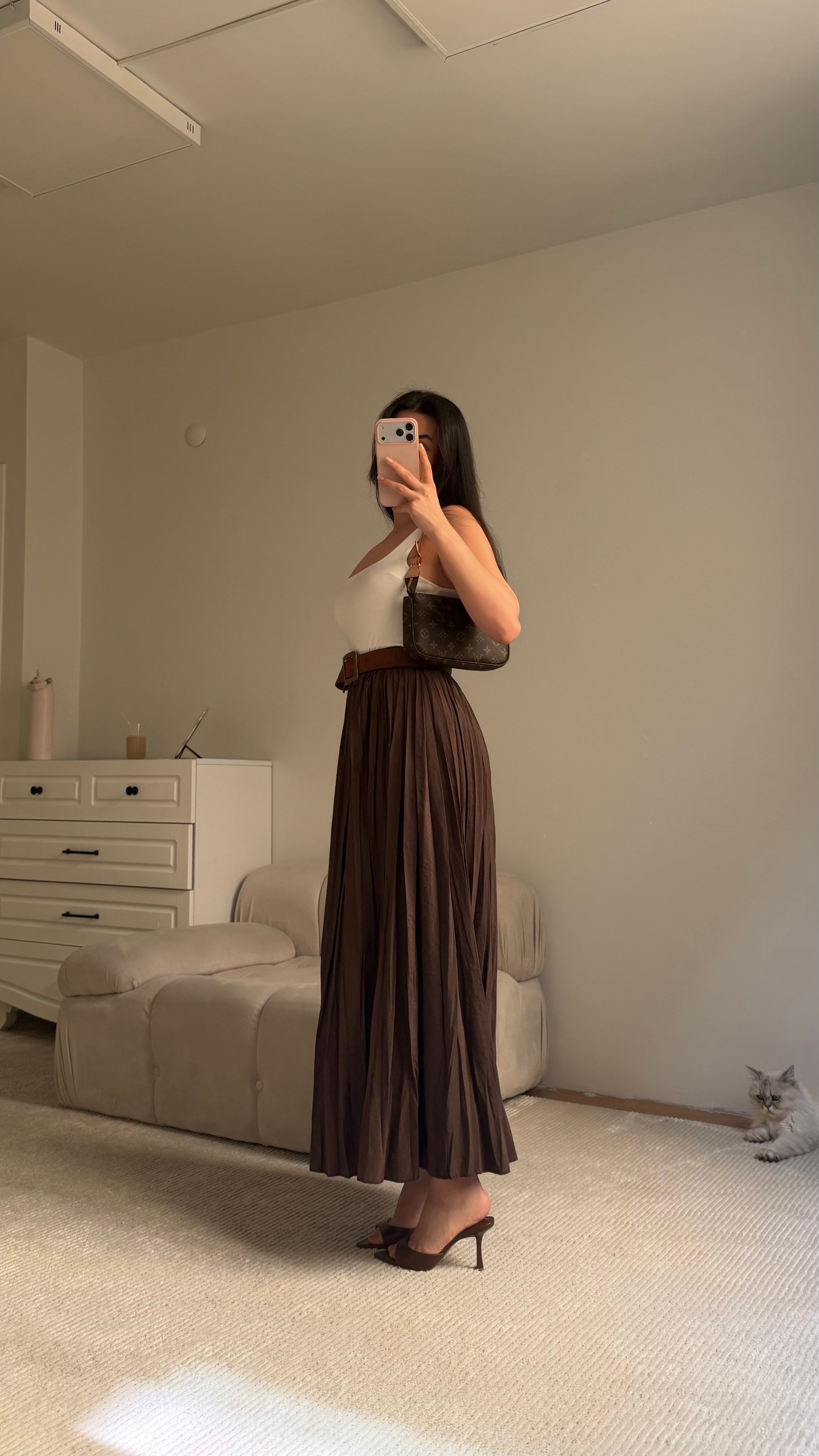 Acı Kahve Tensel Pamuklu Crush Etek 