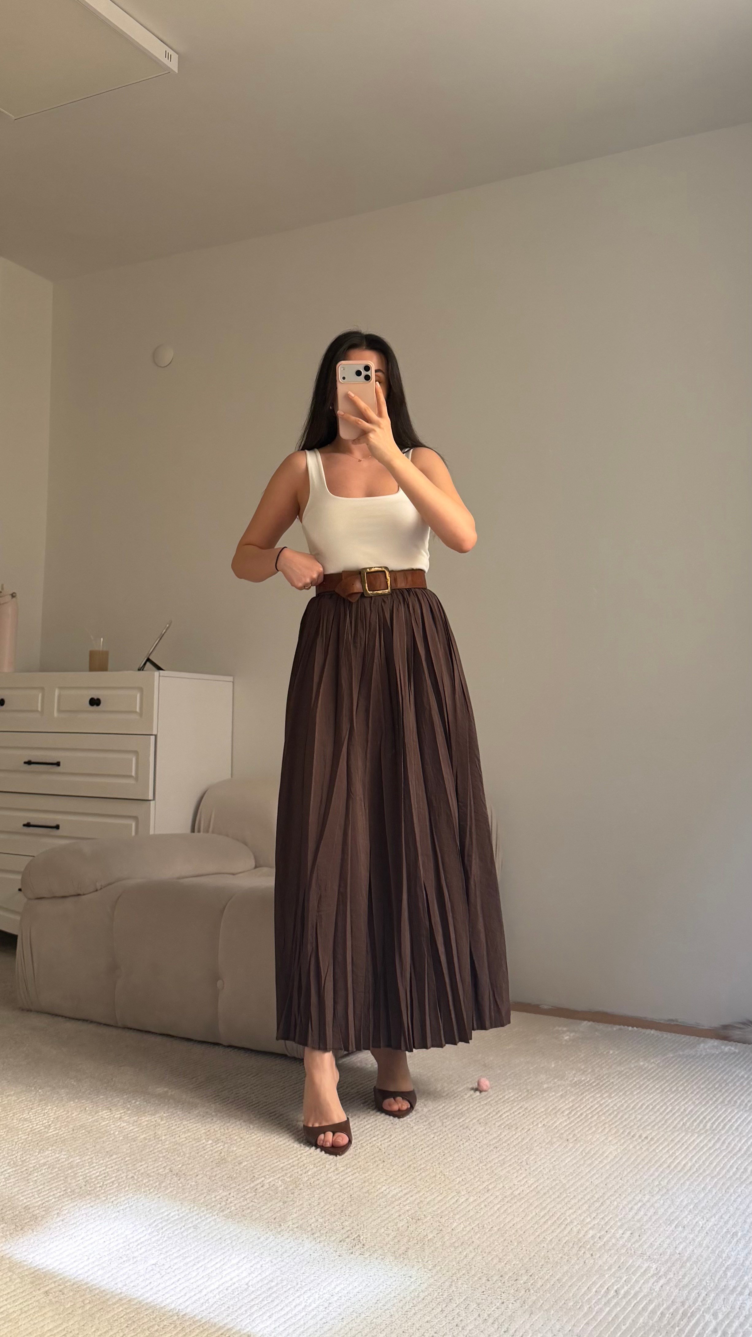 Acı Kahve Tensel Pamuklu Crush Etek 