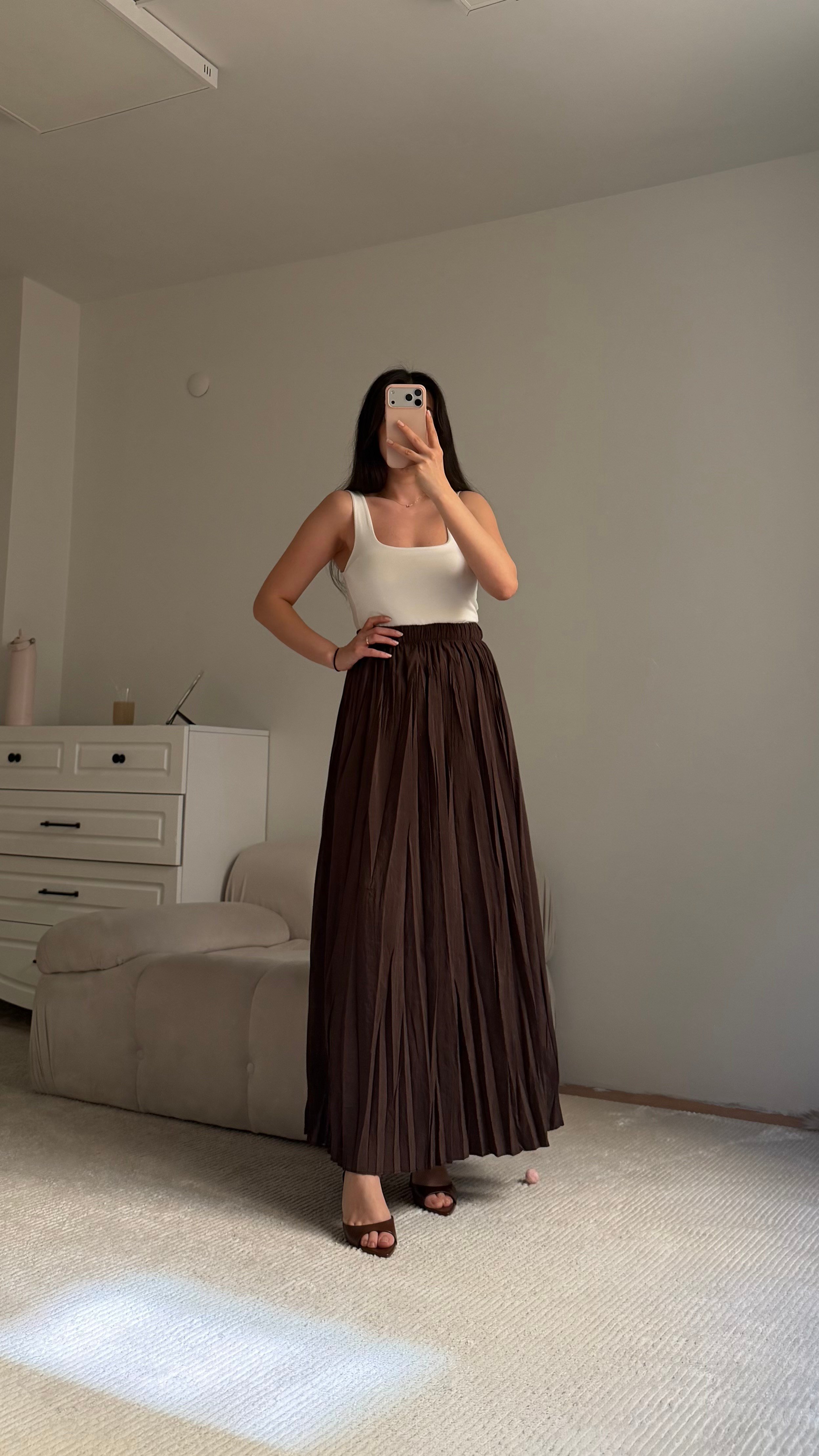 Acı Kahve Tensel Pamuklu Crush Etek 