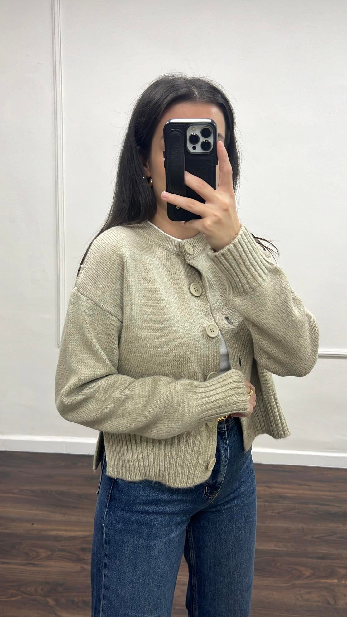 Açık Vizon Triko Hırka