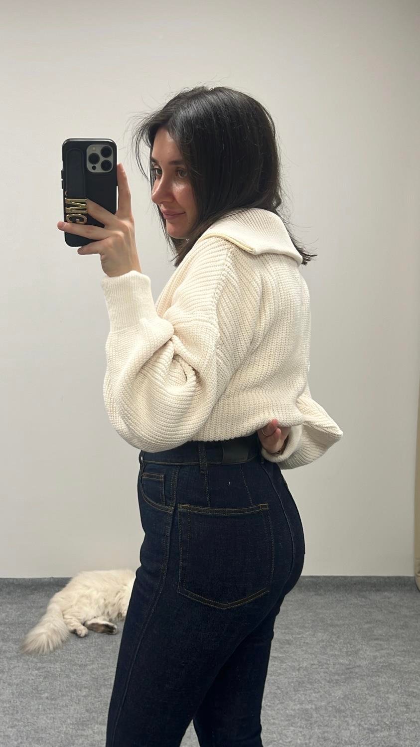 ALES EKRU SELANİK ÖRME HIRKA