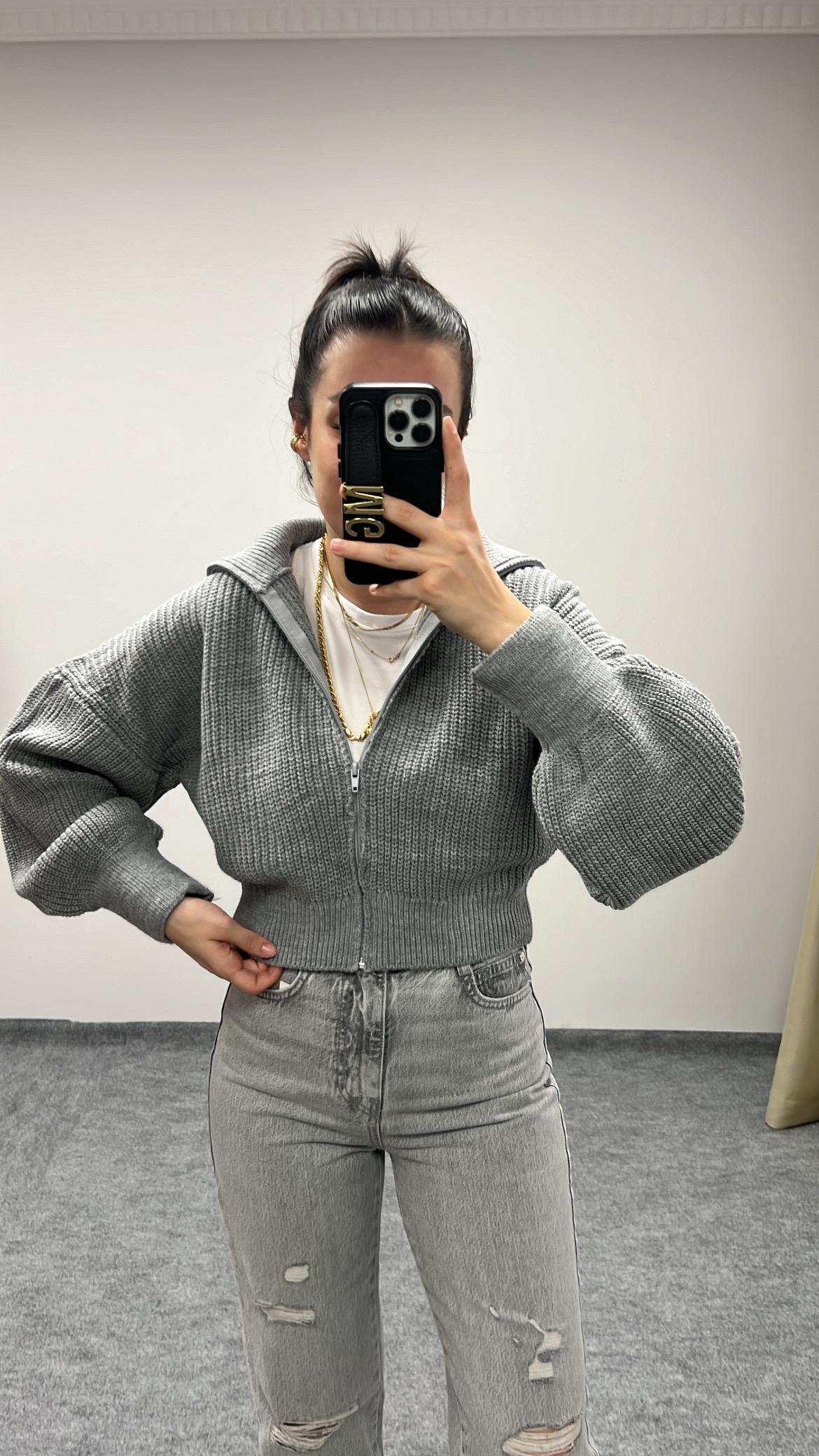 ALES GRİ SELANİK ÖRME HIRKA