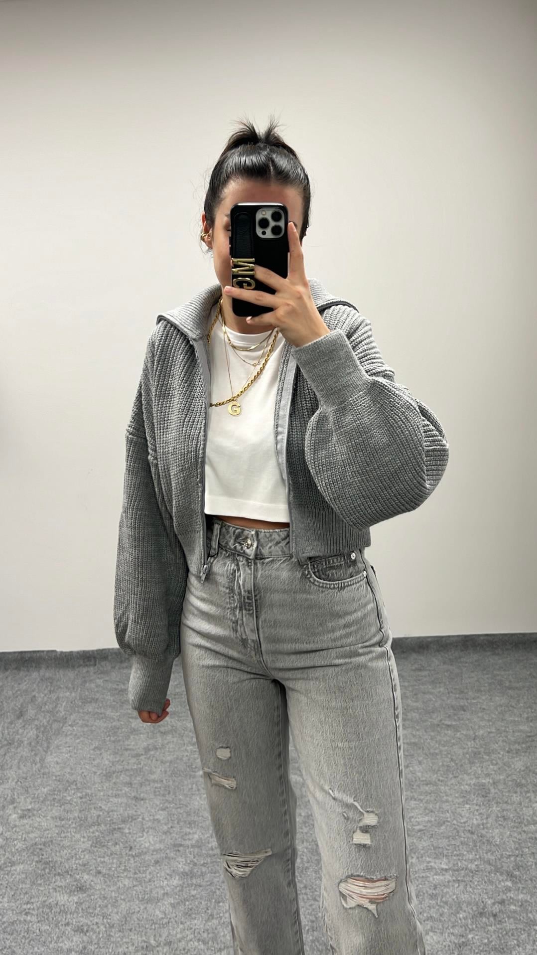 ALES GRİ SELANİK ÖRME HIRKA