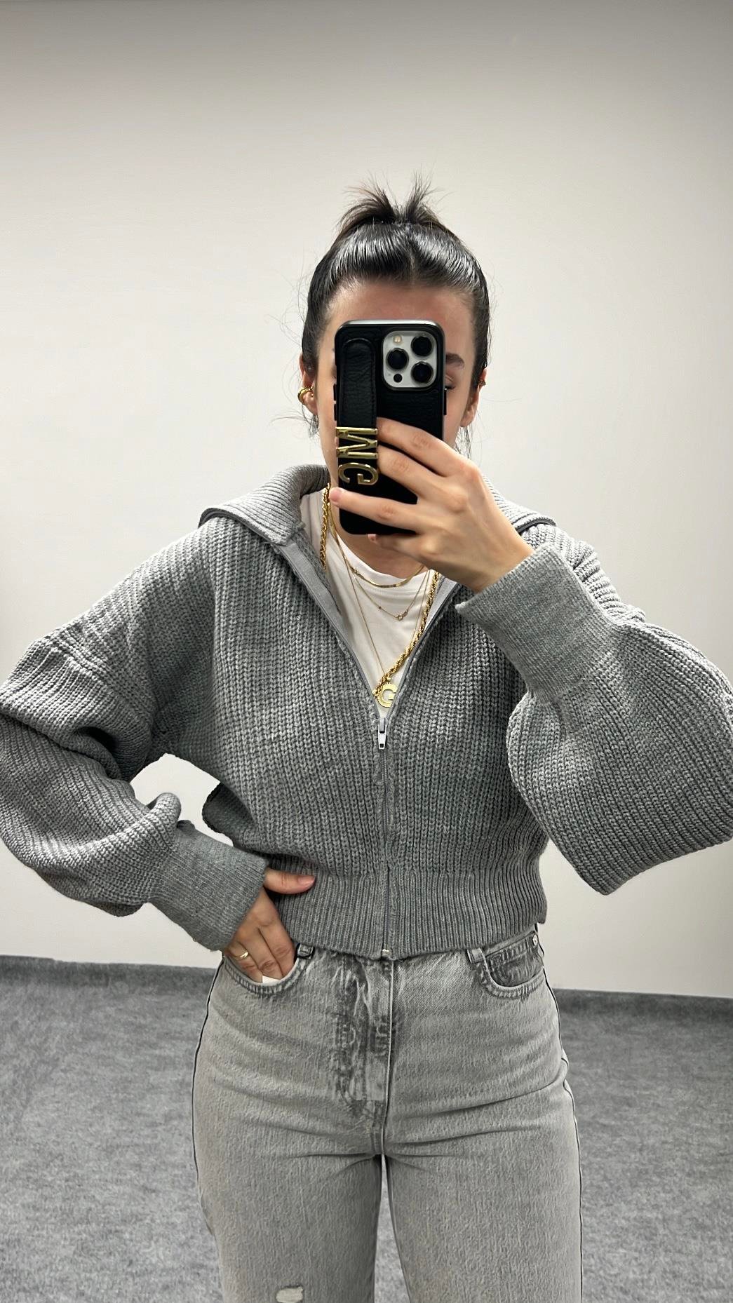 ALES GRİ SELANİK ÖRME HIRKA