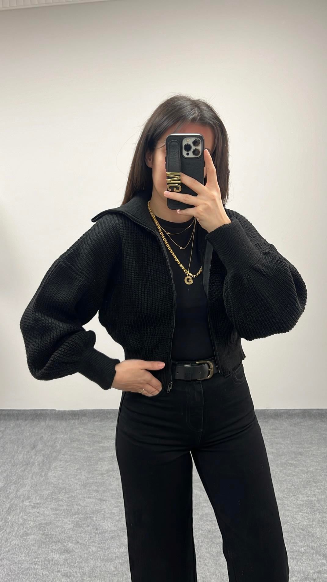 ALES SİYAH SELANİK ÖRME HIRKA