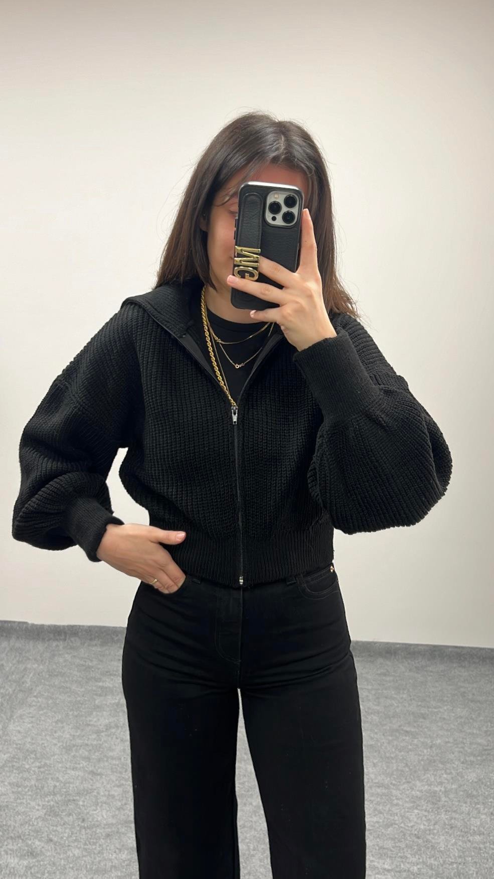 ALES SİYAH SELANİK ÖRME HIRKA