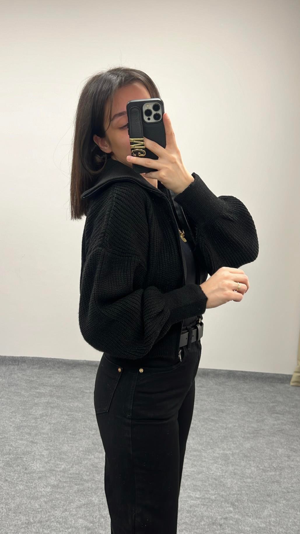 ALES SİYAH SELANİK ÖRME HIRKA