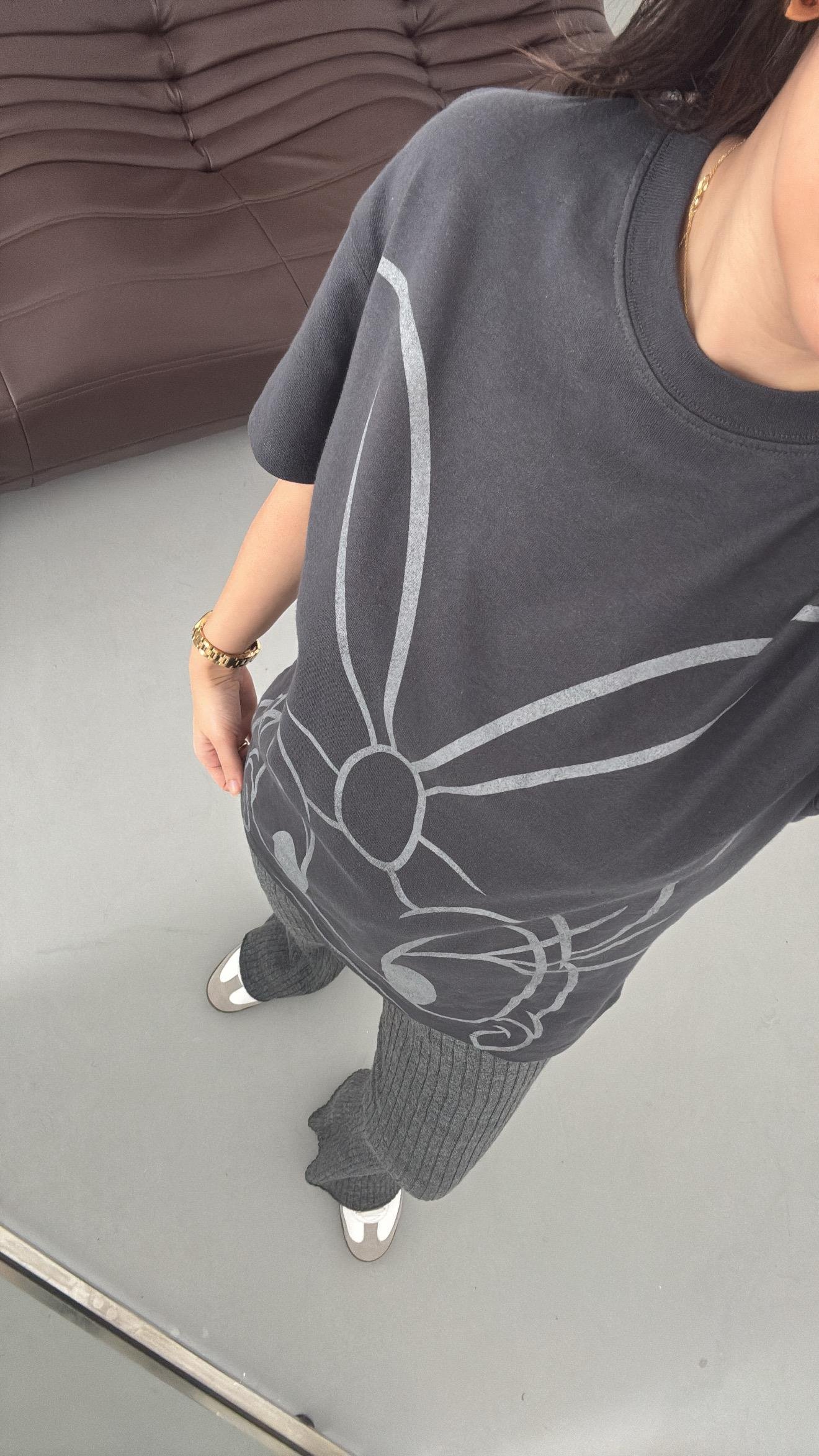 Antrasit Baskı Detaylı Basıc Tişört 