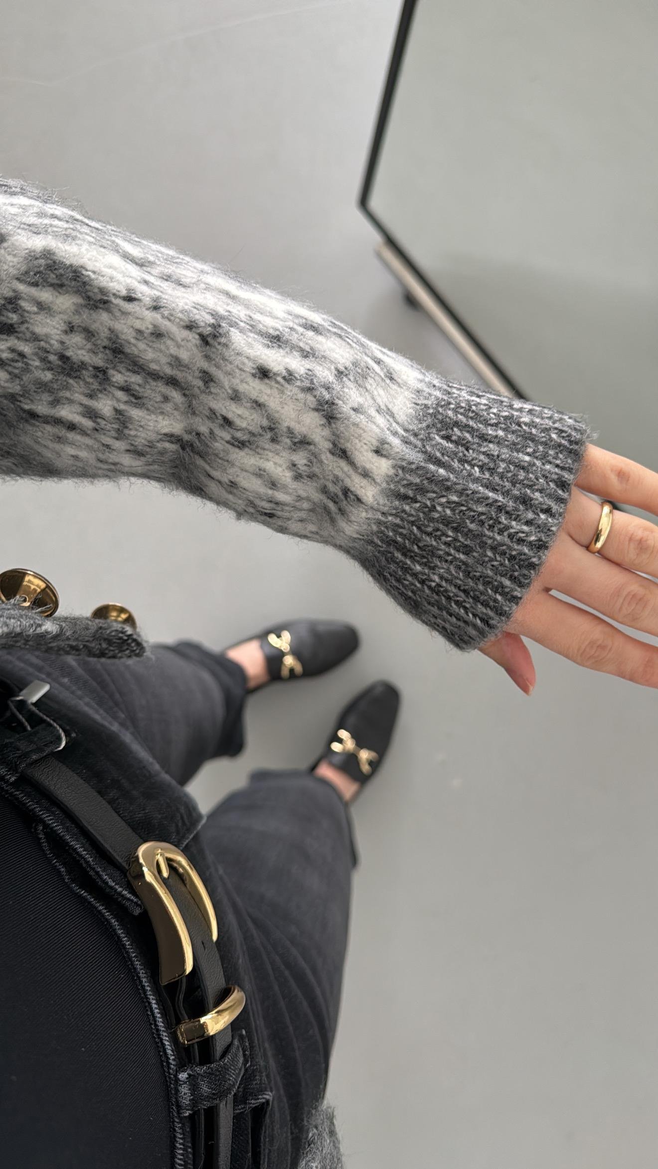 Antrasit Batik Desen Sakallı Şarbonlu Hırka 