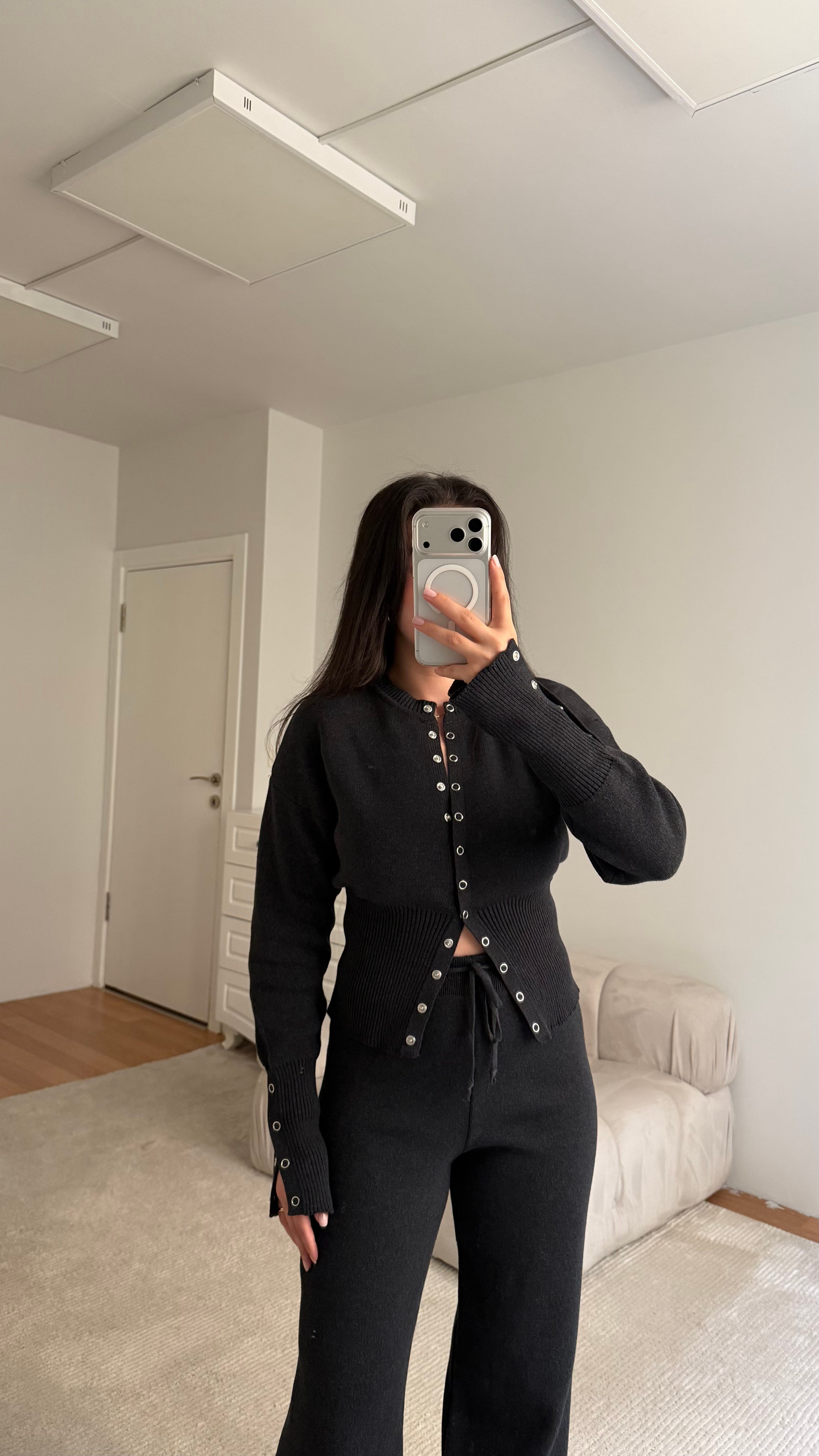Antrasit Bisiklet Yaka Çıtçıtlı 2'li Triko Takım