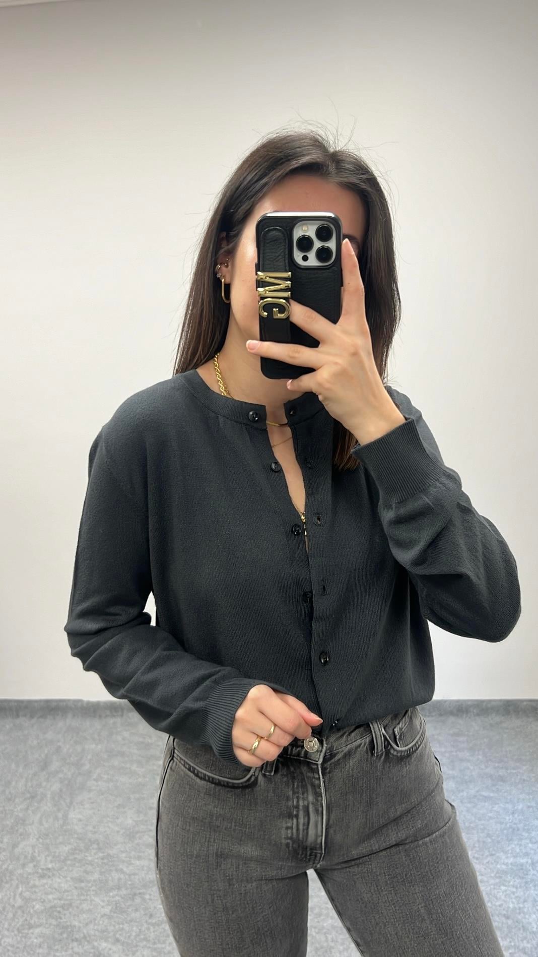 ANTRASİT BİSİKLET YAKA HIRKA