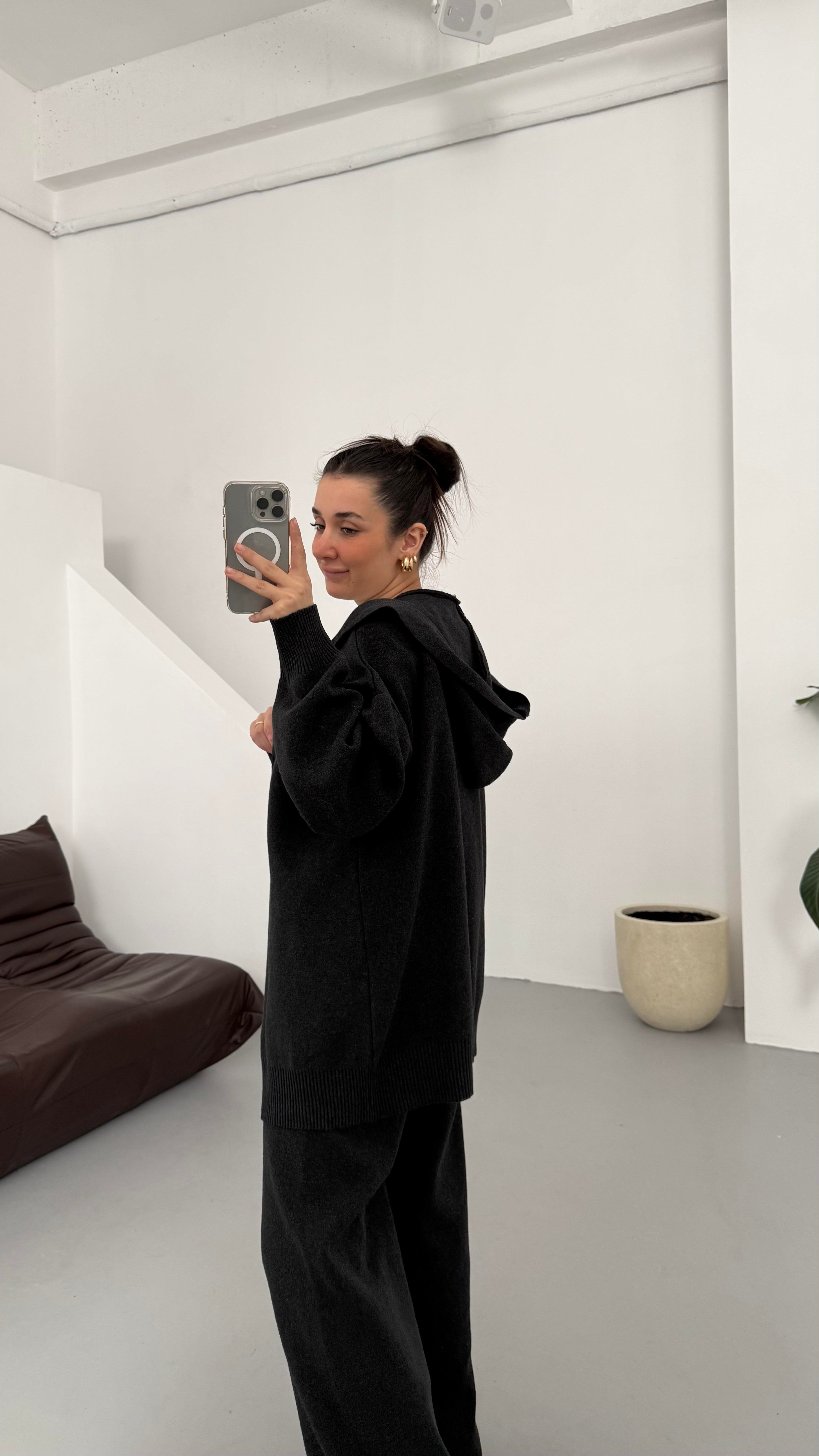 Antrasit Çift Fermuar Çelik Örme Takım