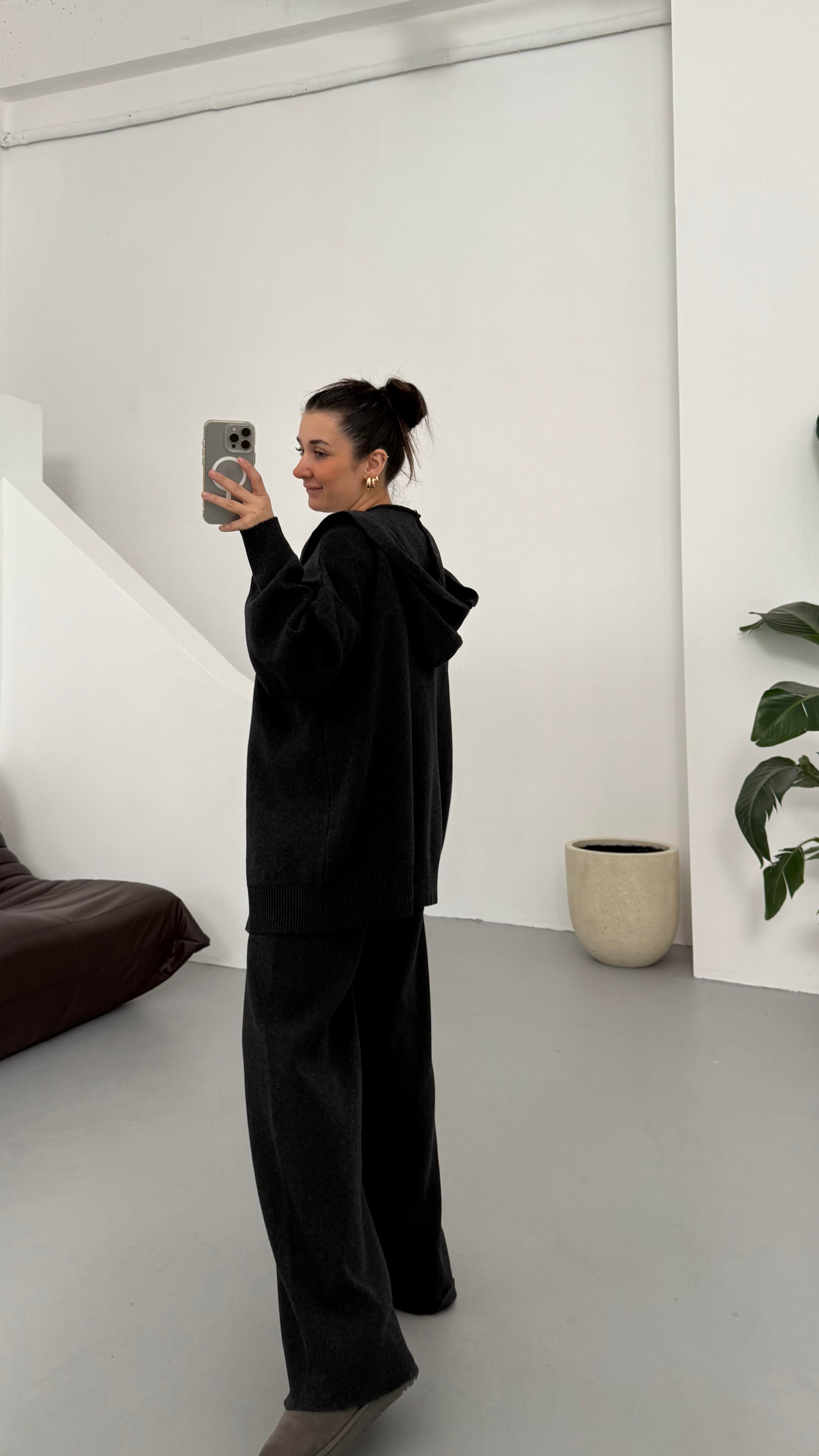 Antrasit Çift Fermuar Çelik Örme Takım