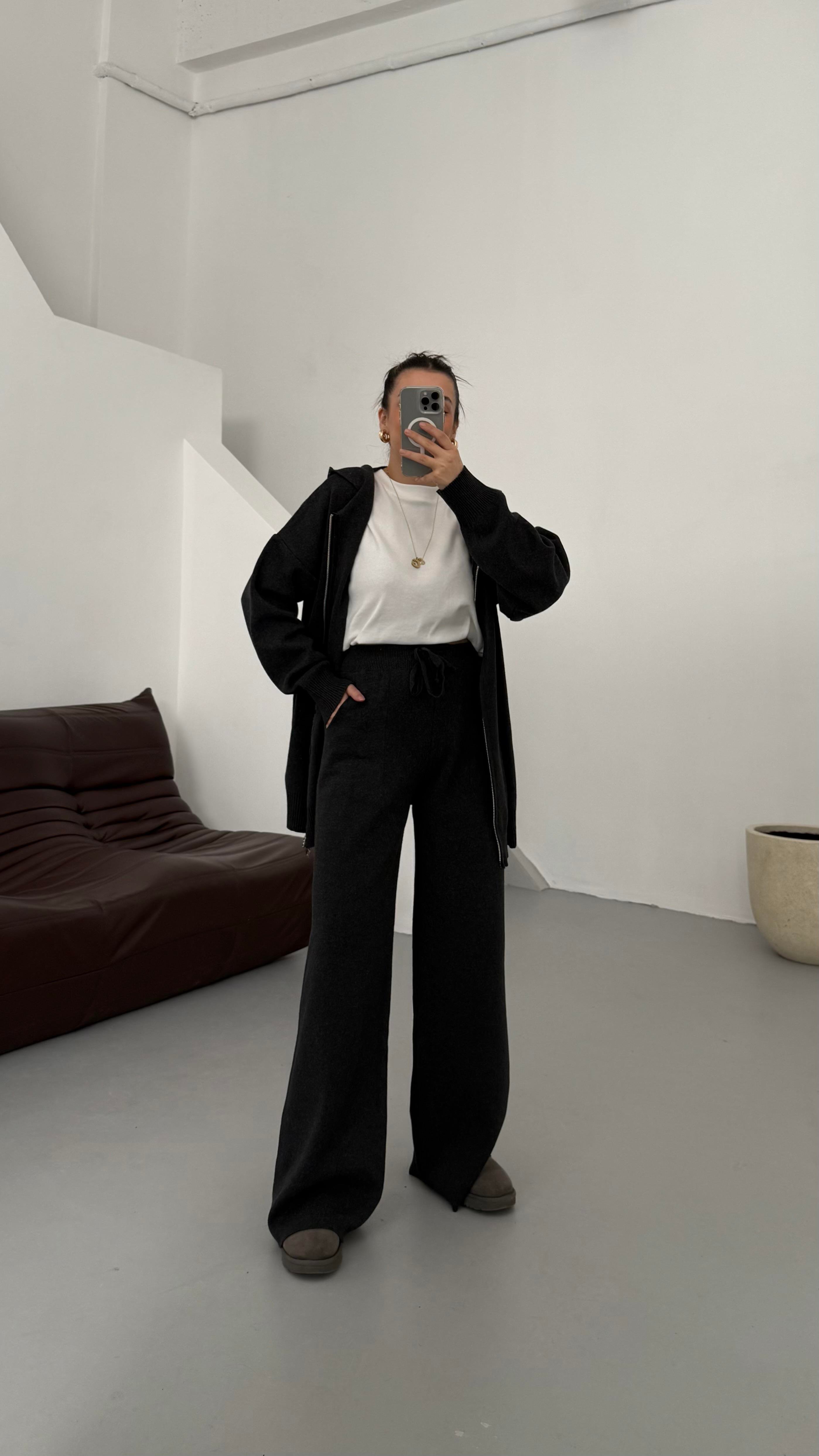 Antrasit Çift Fermuar Çelik Örme Takım